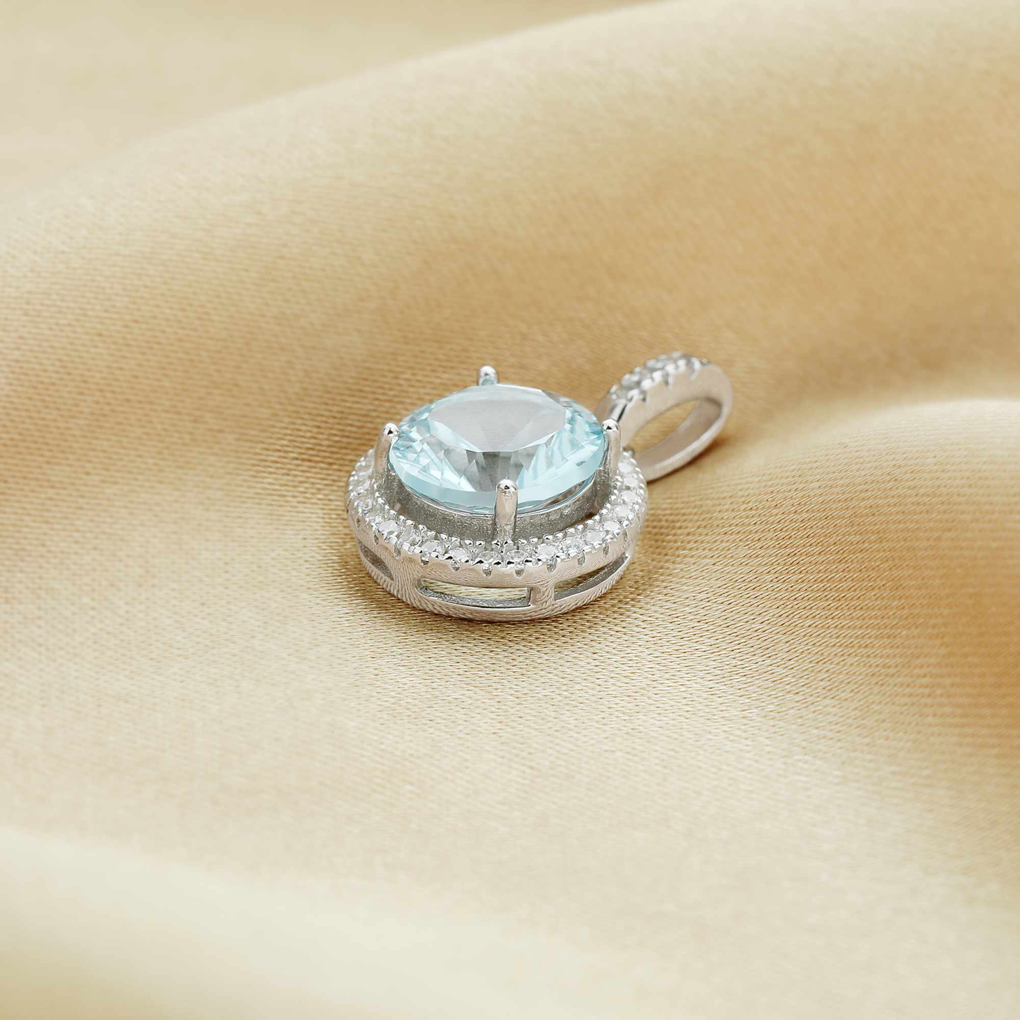 12MM Round Birthstone Pendant Charm With 8MM Faceted Sky Blue Topaz,Solid 925 Sterling Silver Charm,November Birthstone Pendant 1411321 - Click Image to Close