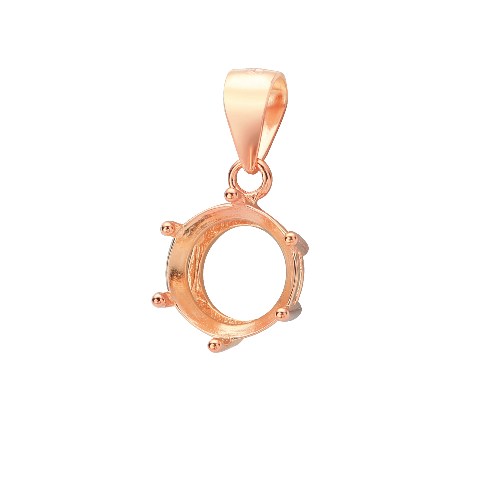 8MM Round Six Prongs Pendant Settings,Solid 925 Sterling Silver Rose Gold Plated Charm,DIY Charm Bezel For Gemstone 1411337 - Click Image to Close