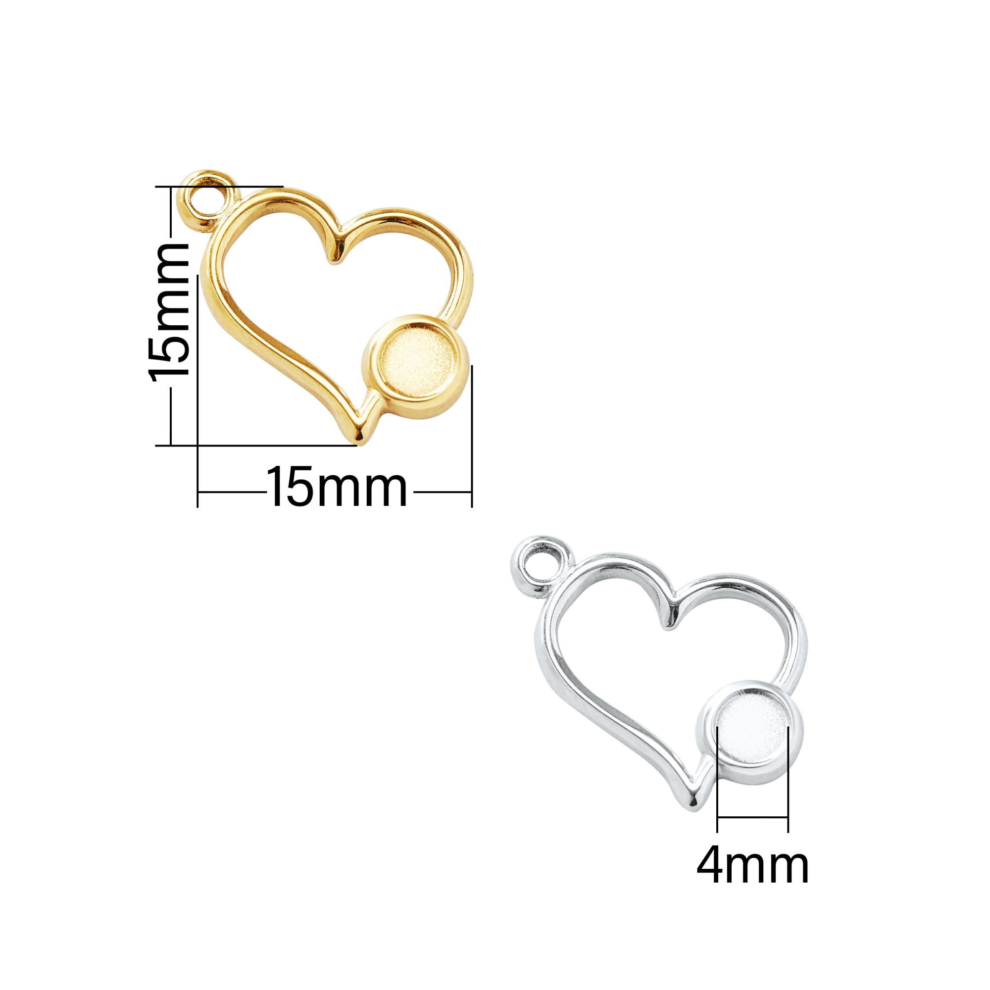 Keepsake Breastmilk Stainless Steel Round Bezel Pendant Settings, Heart Gold Plated 304L Charm,0.5MM Deep DIY Supplies 1411356 - Click Image to Close