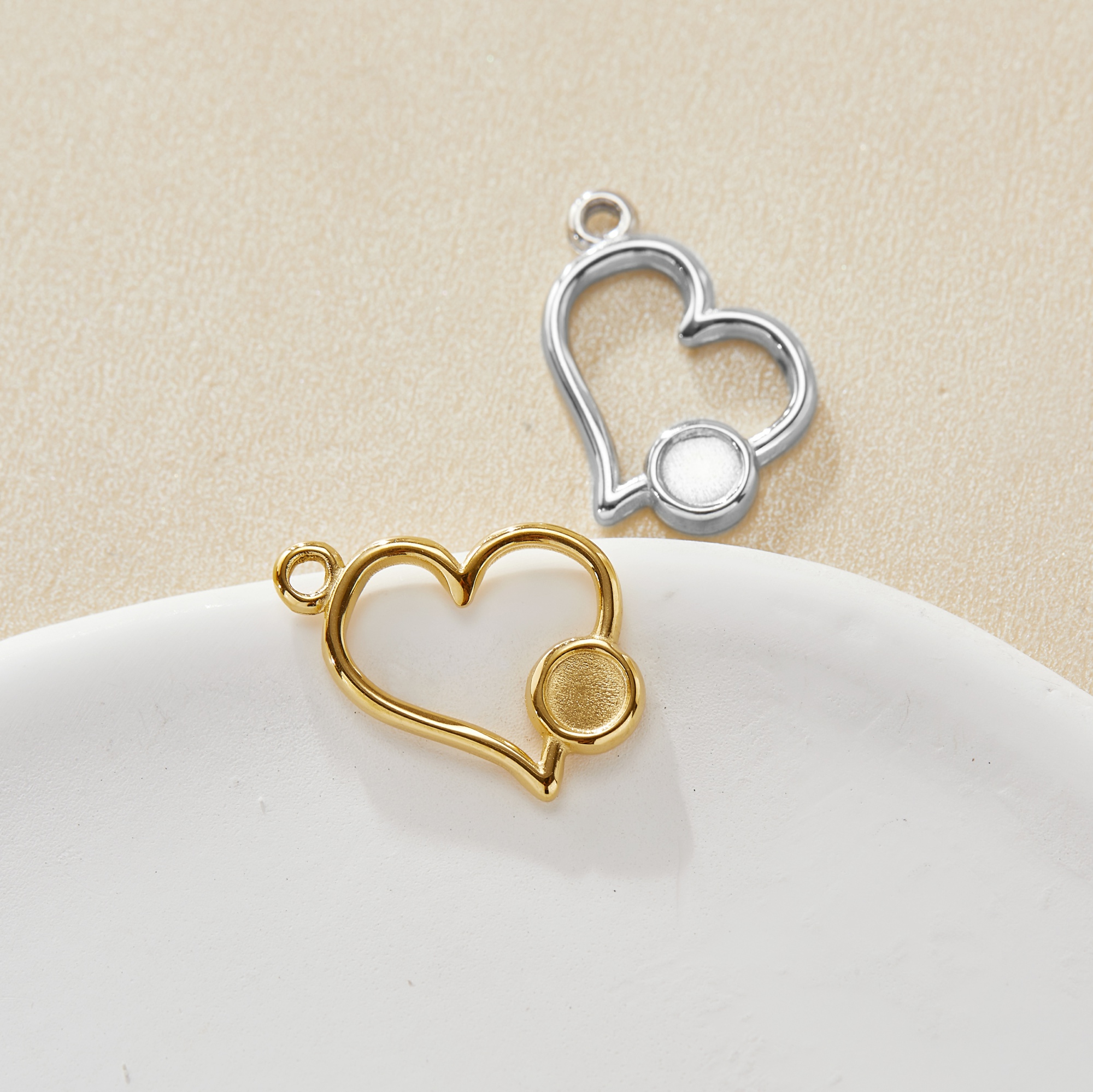 Keepsake Breastmilk Stainless Steel Round Bezel Pendant Settings, Heart Gold Plated 304L Charm,0.5MM Deep DIY Supplies 1411356 - Click Image to Close