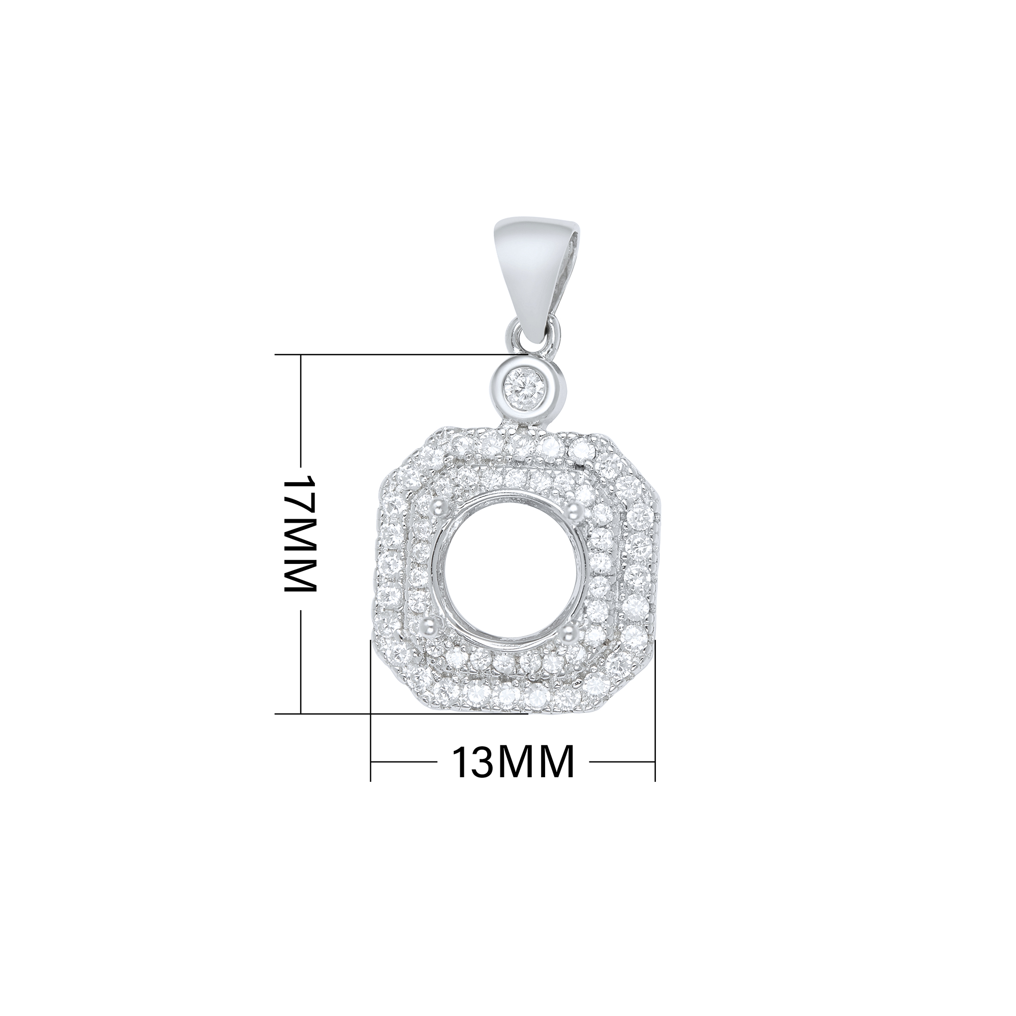 Halo Round Prong Pendant Settings,Square Double Halo Solid 925 Sterling Silver Pendant Charm,Pave CZ Stone Pendant,DIY Charm Bezel For Gemstone 1411376 - Click Image to Close