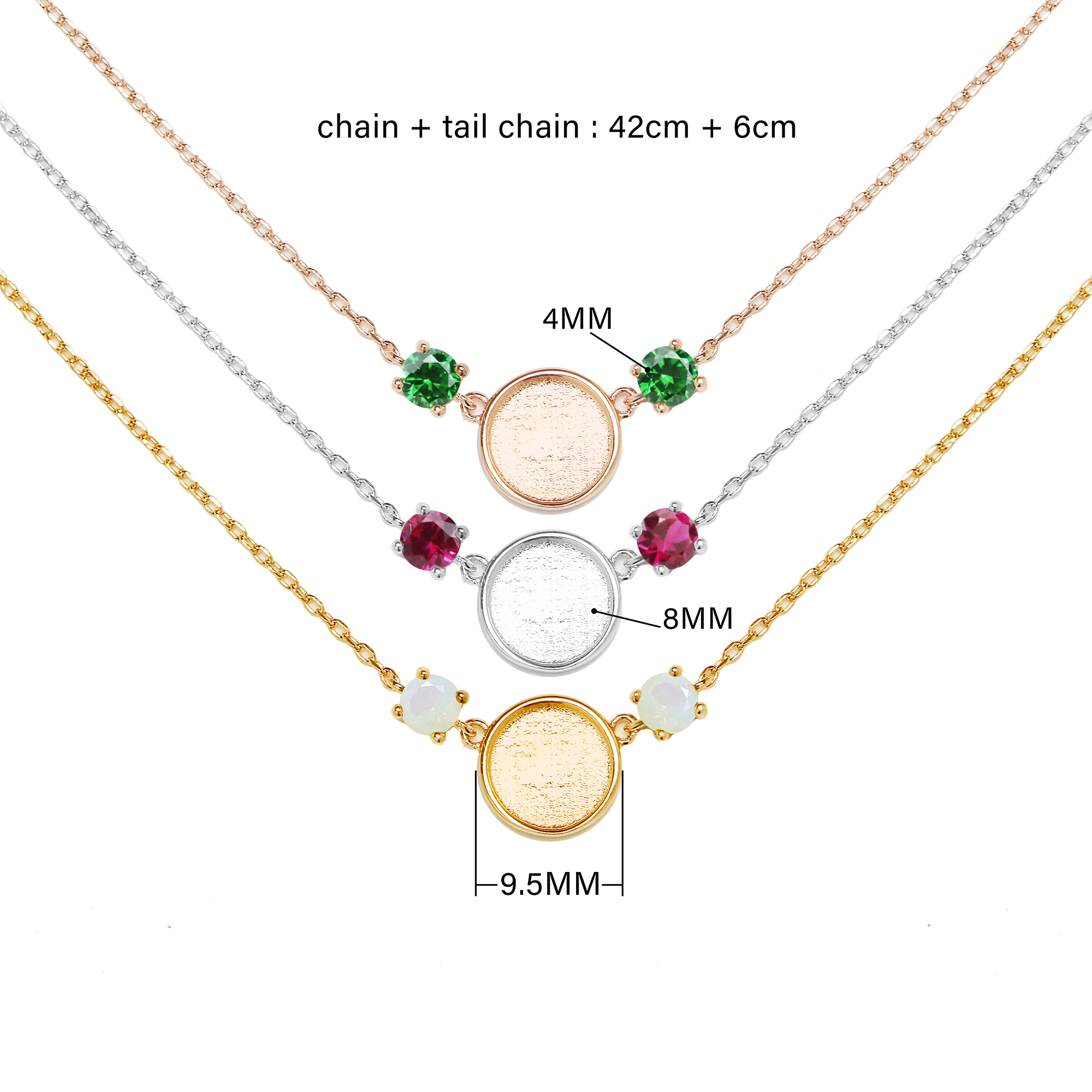 Keepsake Breast Milk Resin Round Bezel Birthstone Pendant Necklace Settings,Solid 925 Sterling Silver Rose Gold Plated Necklace,Birthstone Necklace Chain 16''+2'' 1411378 - Click Image to Close