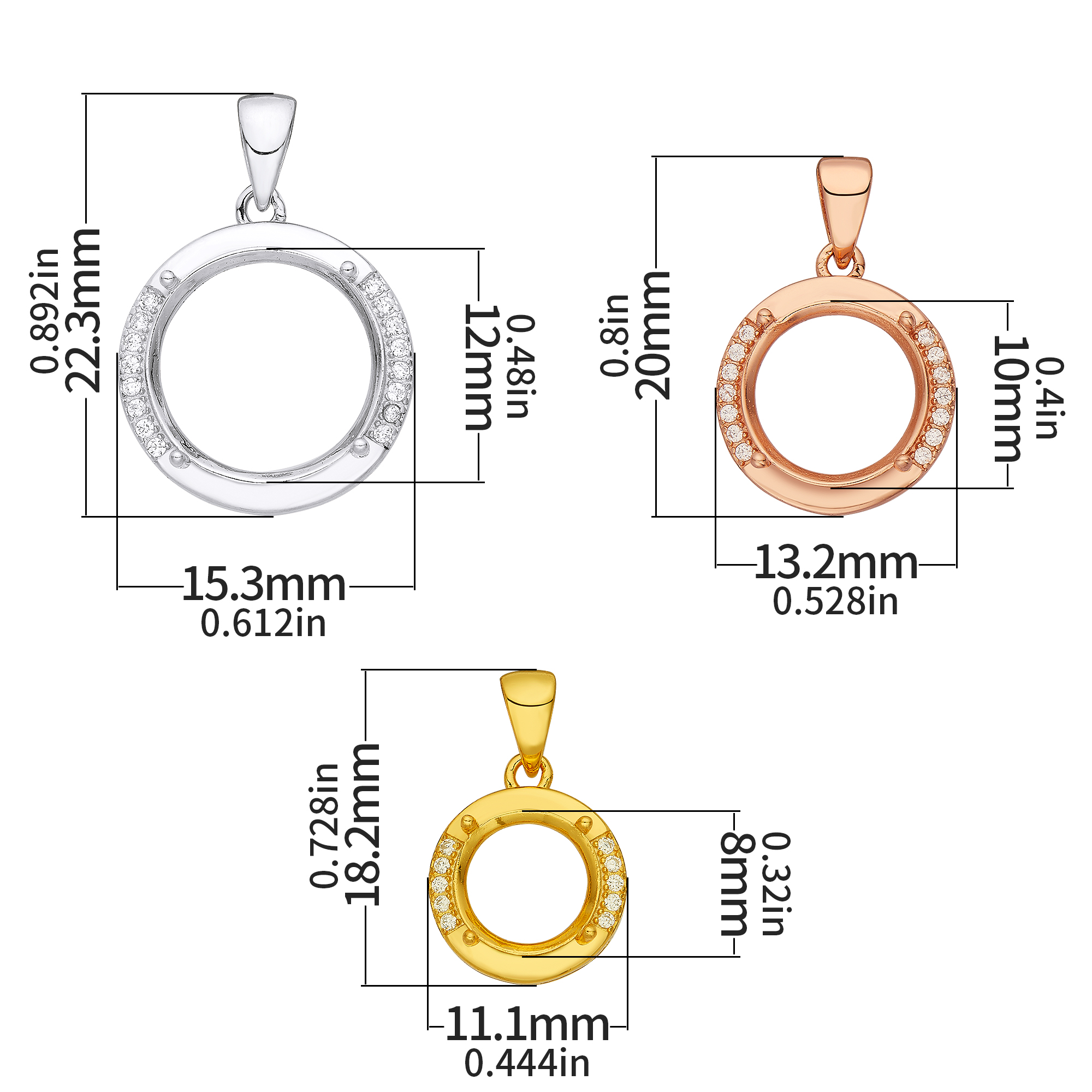 Round Prong Pendant Settings,Solid 925 Sterling Silver Rose Gold Plated Pendant Charm,Minimalist CZ Stone Pendant,DIY Pendant Supplies 1411379 - Click Image to Close