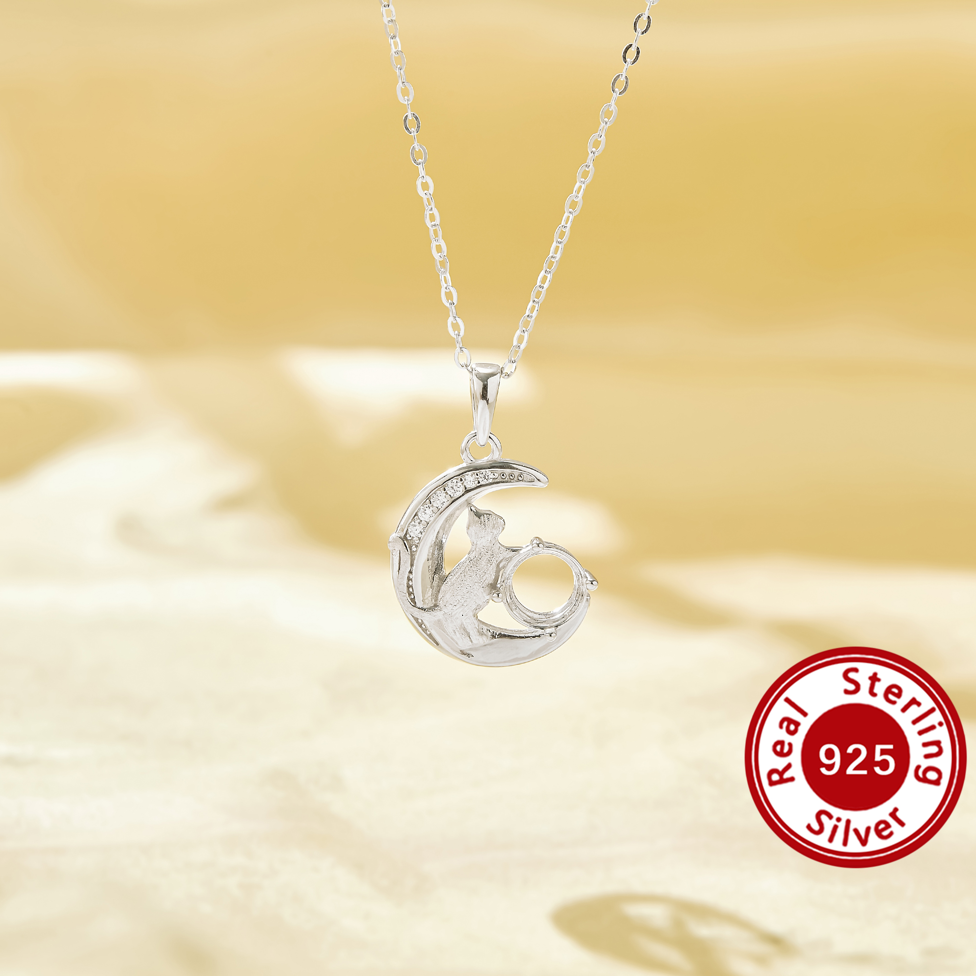 6mm Cat Moon Pendant Blank Solid 925 Sterling Silver Semi Mount Necklace Setting Base Fit Gemstone Custom Jewelry Making DIY Findings 16''+2'' 1411545 6mm Cat Moon Pendant Blank Solid 925 Sterling Silver Semi Mount Necklace Setting Base Fit Gemstone Custom Jewelry Making DIY Findings 16''+2'' 1411545