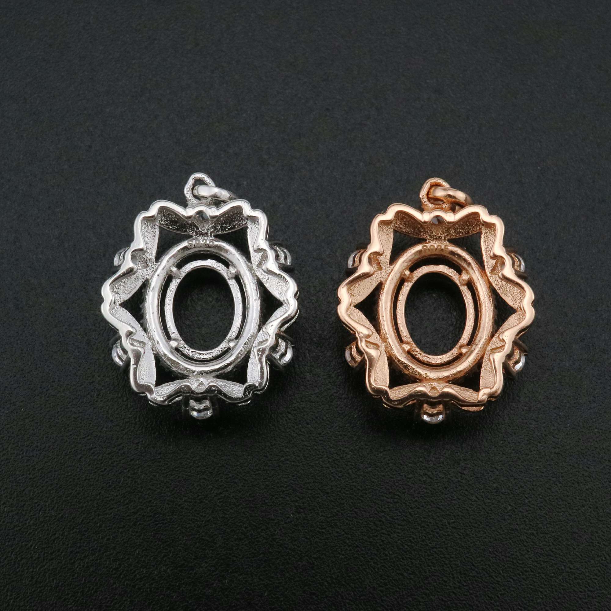 1Pcs 6x8MM Oval Prong Pendant Settings Vintage Style Rose Gold Plated Solid 925 Sterling Silver Charm Bezel Tray DIY Supplies for Gemstone 1421143 - Click Image to Close