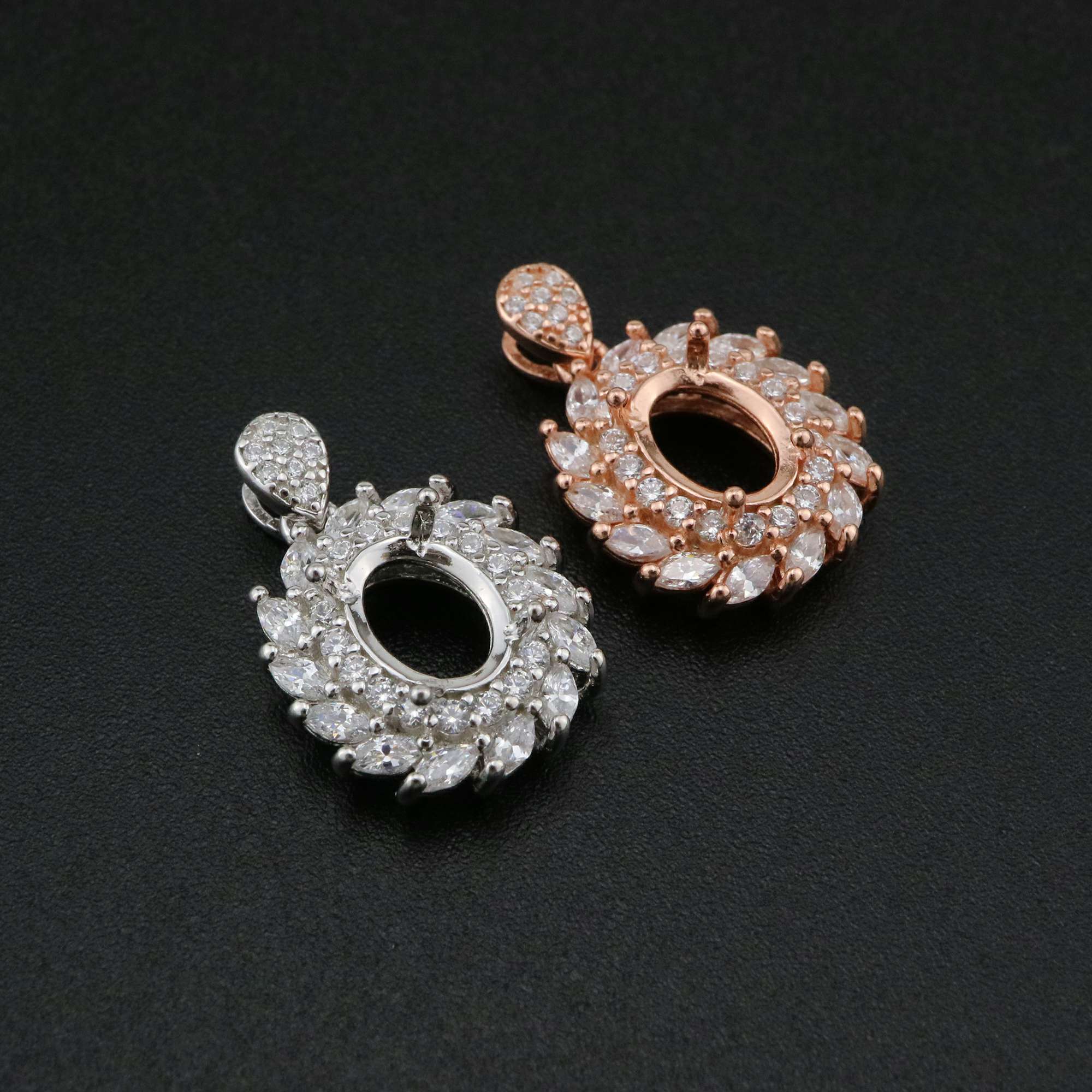 1Pcs 6x8MM Oval Prong Pendant Settings Flower Rose Gold Plated Solid 925 Sterling Silver Charm Bezel Tray DIY Supplies for Gemstone 1421145 - Click Image to Close