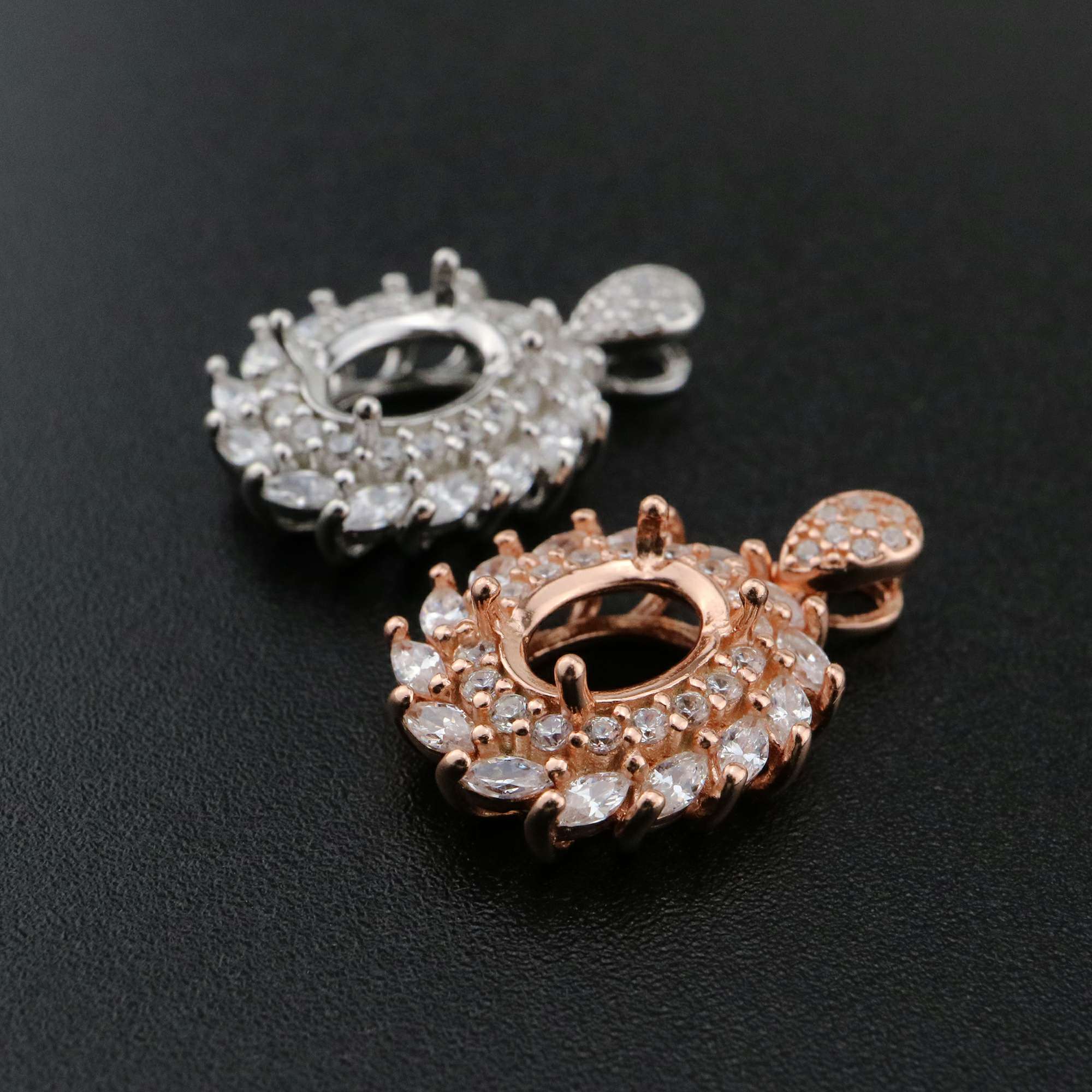 1Pcs 6x8MM Oval Prong Pendant Settings Flower Rose Gold Plated Solid 925 Sterling Silver Charm Bezel Tray DIY Supplies for Gemstone 1421145 - Click Image to Close