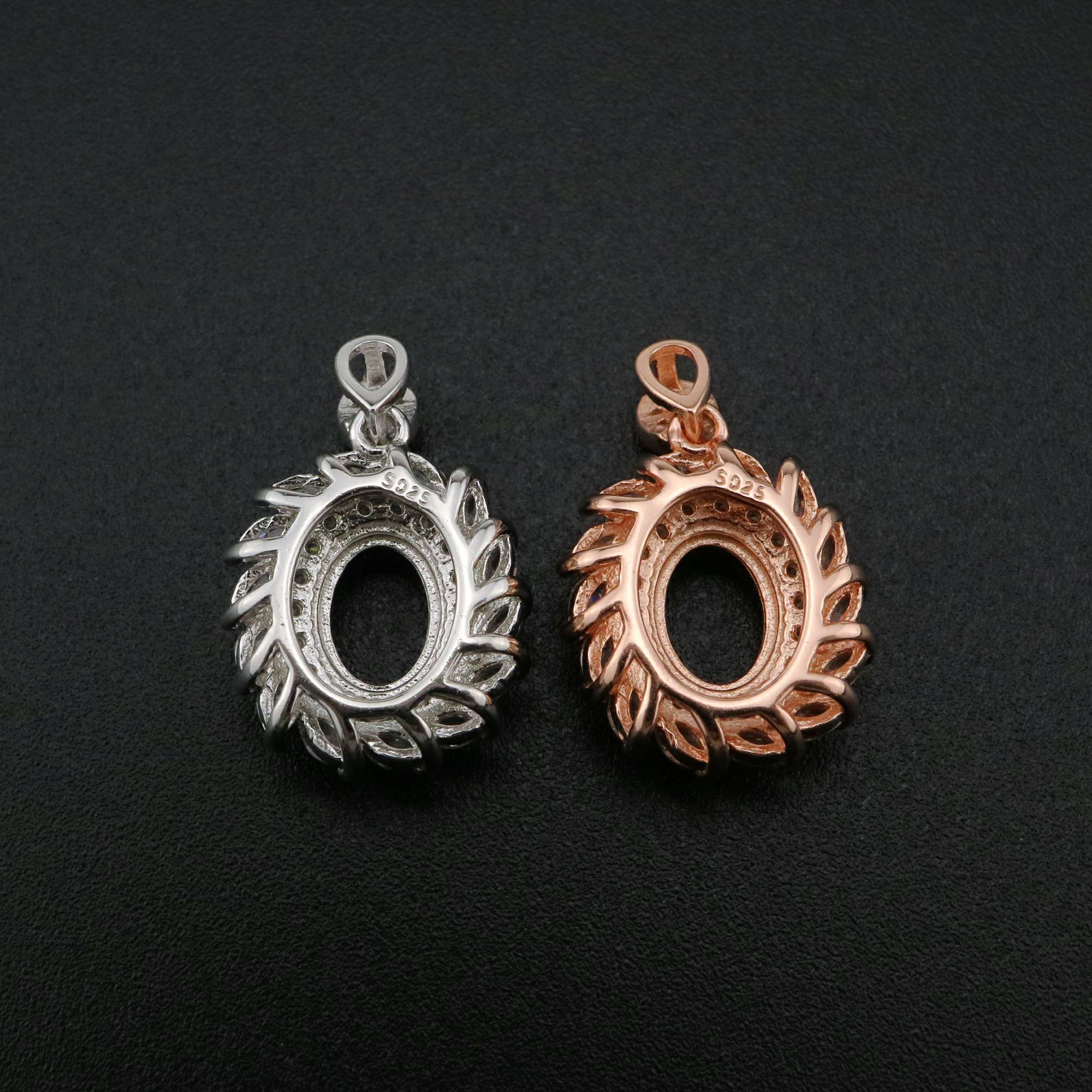 1Pcs 6x8MM Oval Prong Pendant Settings Flower Rose Gold Plated Solid 925 Sterling Silver Charm Bezel Tray DIY Supplies for Gemstone 1421145 - Click Image to Close