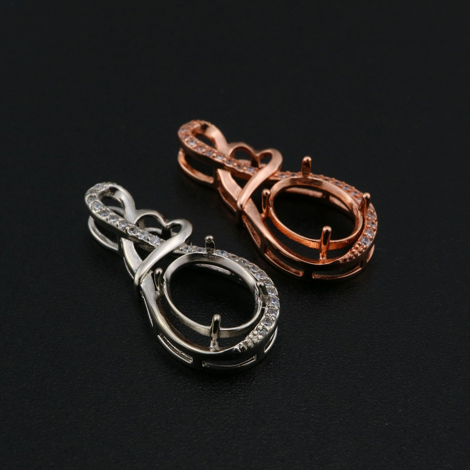 8x10MM Oval Prong Pendant Settings Mother's Love Solid 925 Sterling Silver Rose Gold Plated Charm Bezel DIY Gemstone Supplies 1421159 - Click Image to Close