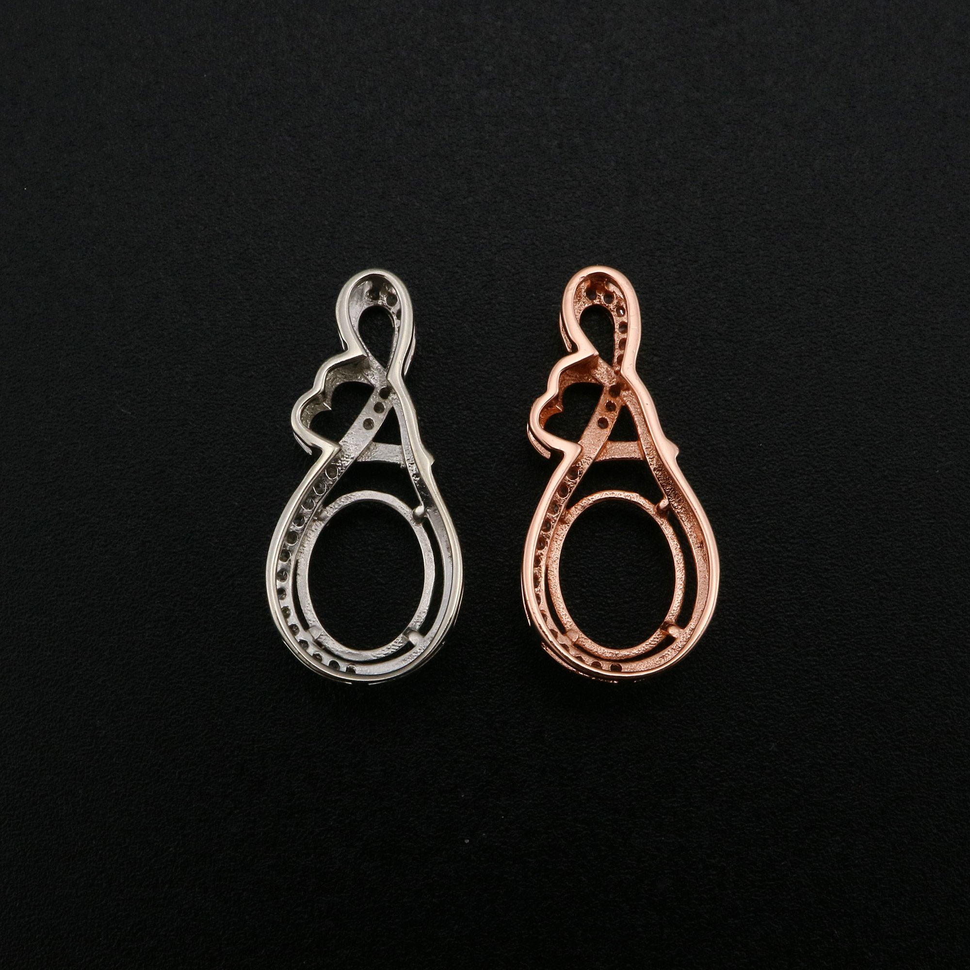 8x10MM Oval Prong Pendant Settings Mother's Love Solid 925 Sterling Silver Rose Gold Plated Charm Bezel DIY Gemstone Supplies 1421159 - Click Image to Close