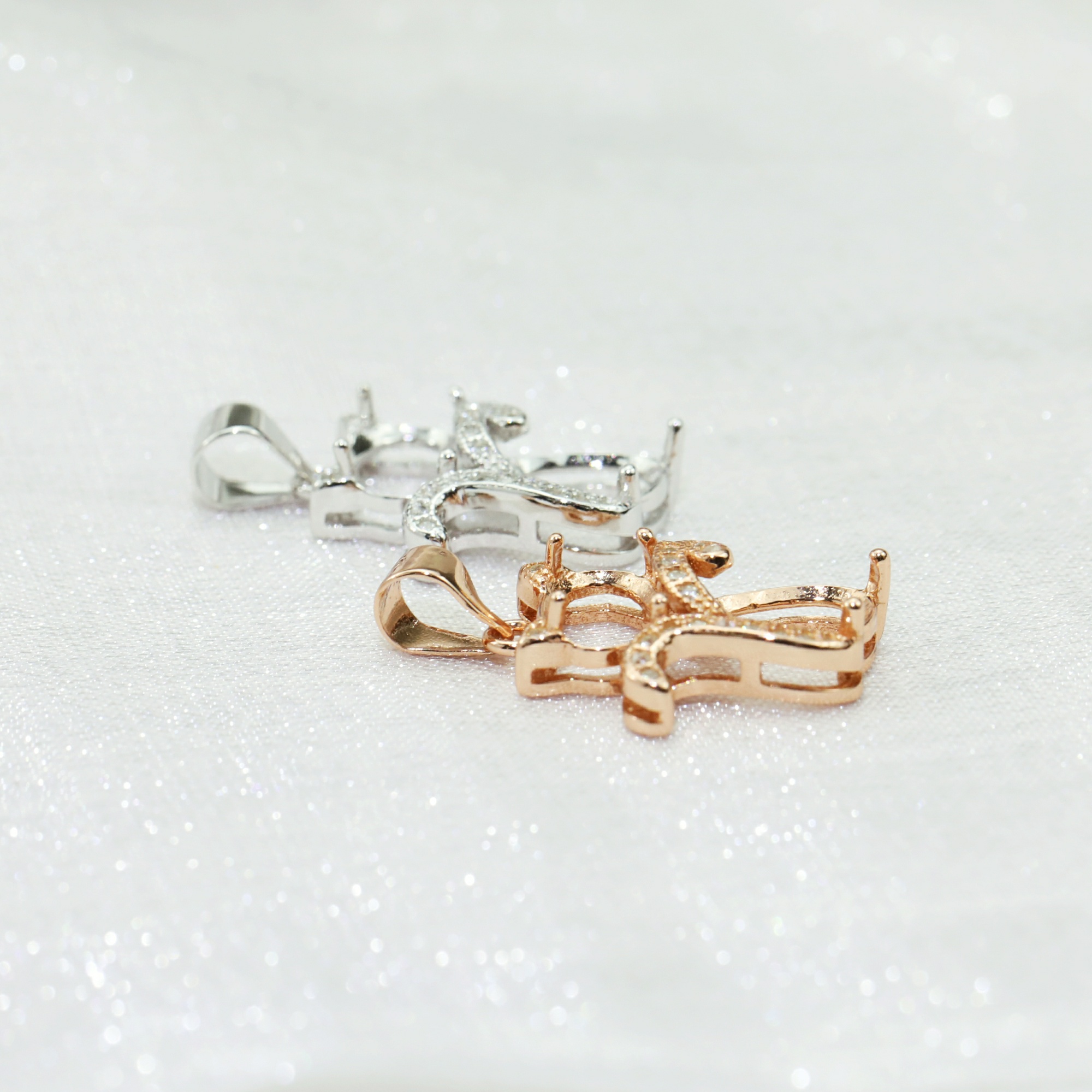 6x8MM Oval Prong Bezel Pendant Settings Rose Gold Plated Solid 925 Sterling Silver Kitty Cat Charm DIY Supplies for Gemstone 1421168 - Click Image to Close