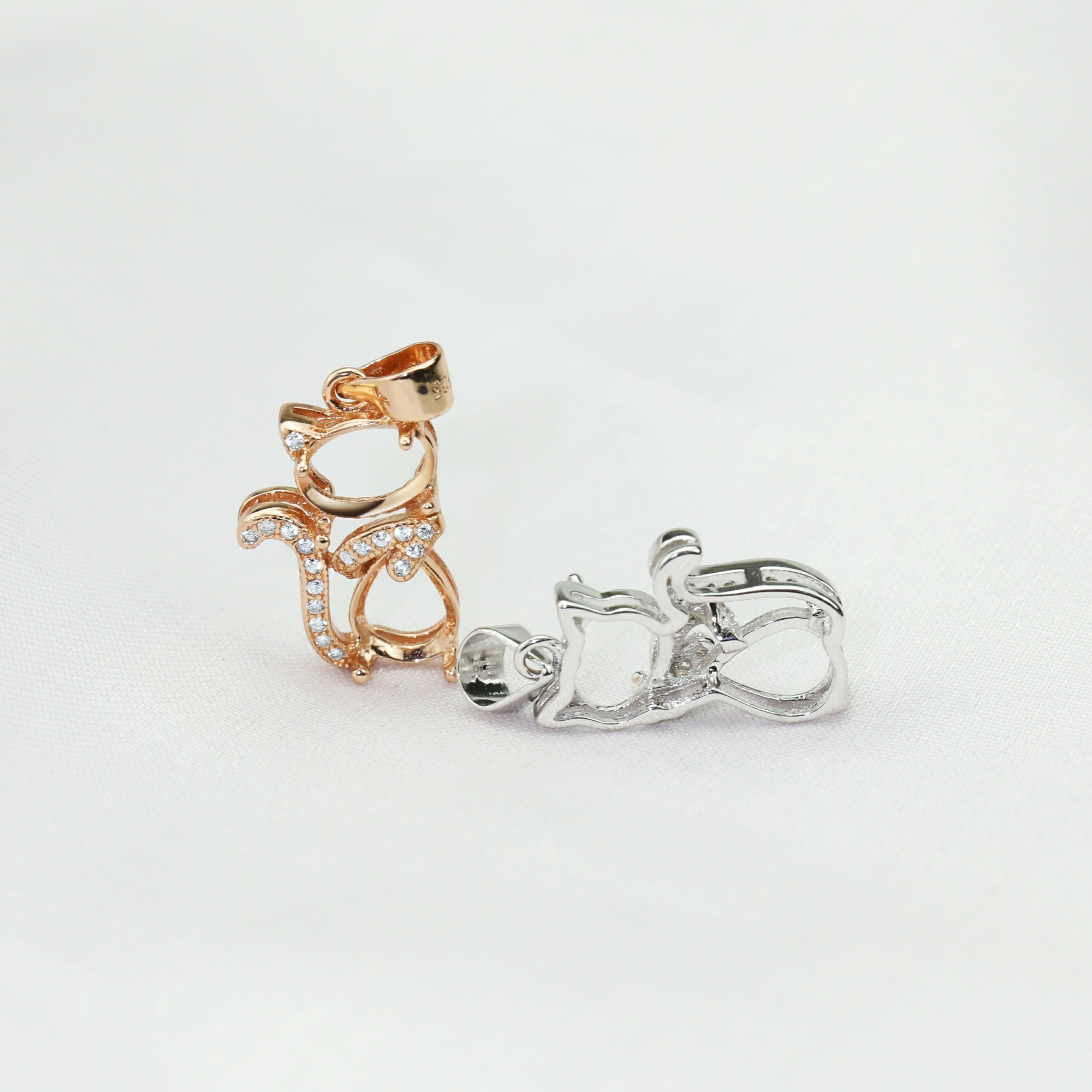 6x8MM Oval Prong Bezel Pendant Settings Rose Gold Plated Solid 925 Sterling Silver Kitty Cat Charm DIY Supplies for Gemstone 1421168 - Click Image to Close