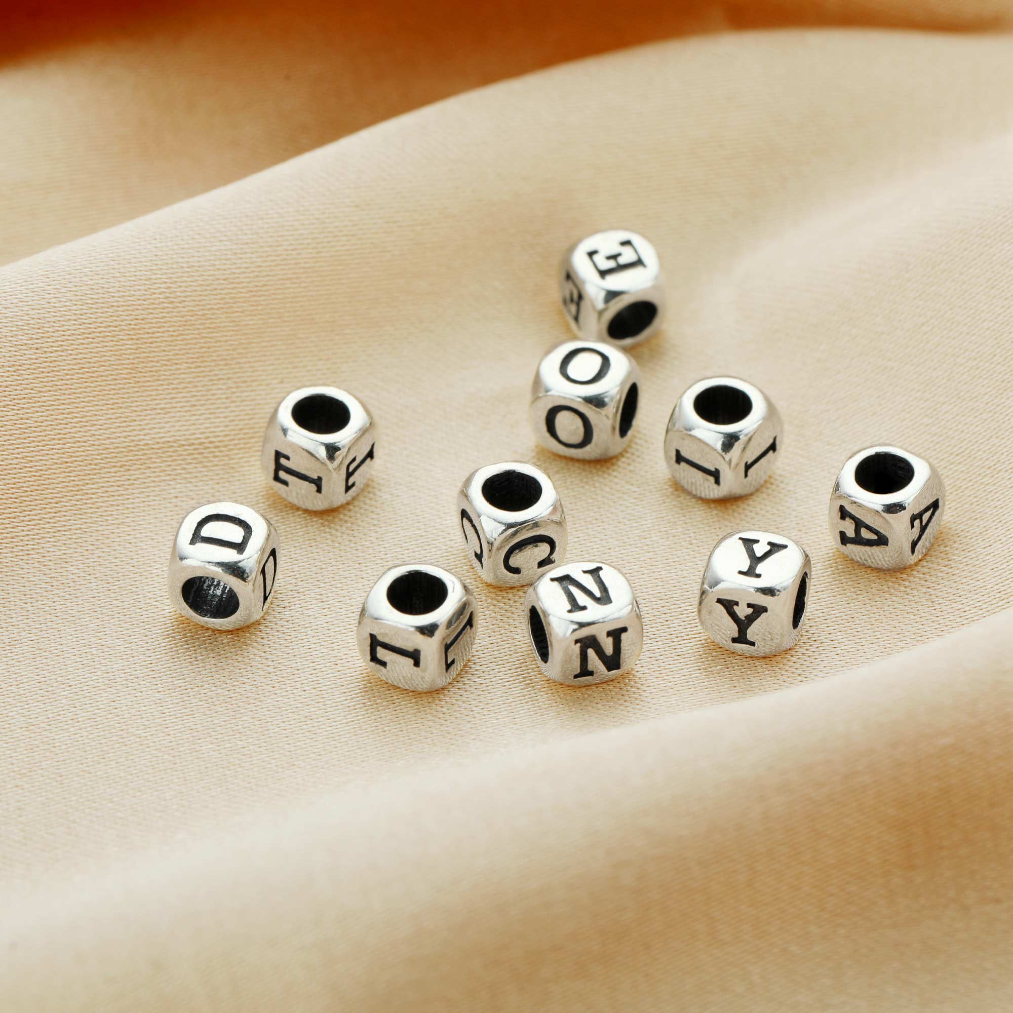 4MM Initial Letter Square Beads Charm,Alphabet Charm,Solid 925 Sterling Silver Charm,2.5MM Hole Bead,DIY Custom Name Charm For Jewelry Making 1421189 - Click Image to Close