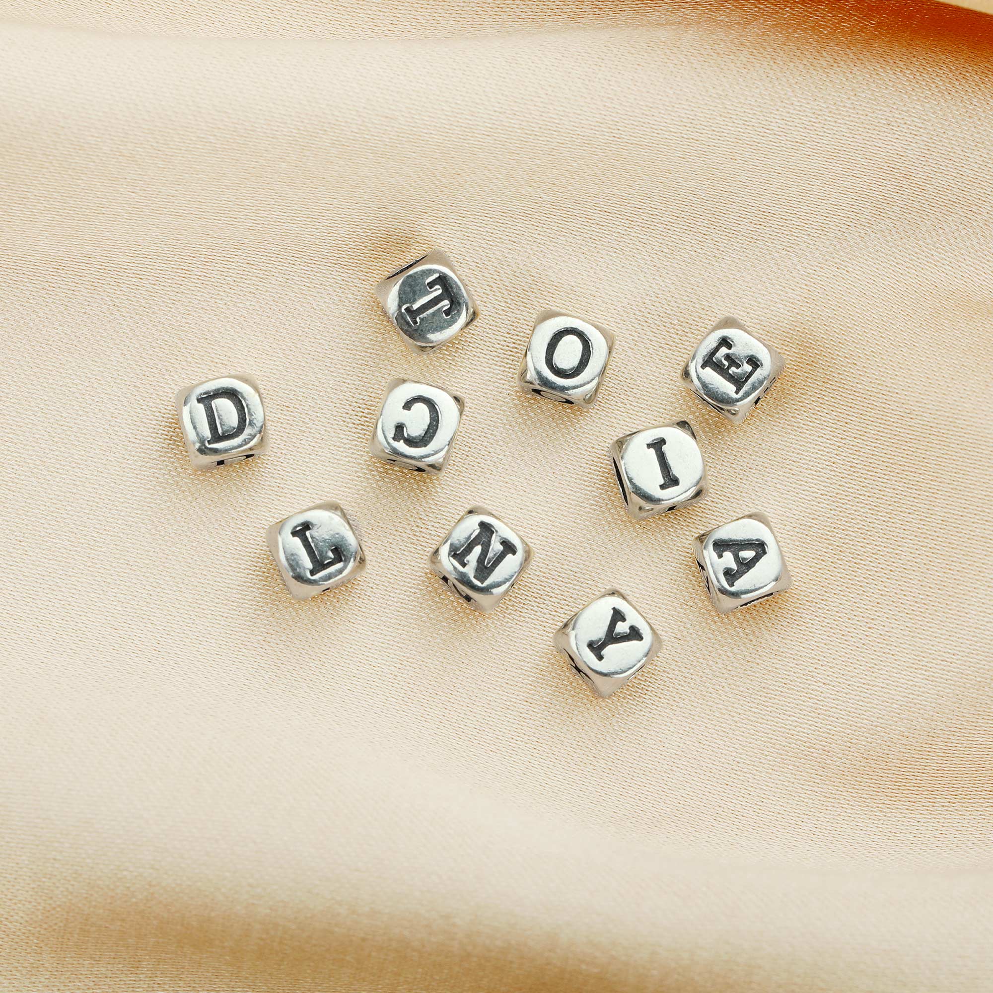 4MM Initial Letter Square Beads Charm,Alphabet Charm,Solid 925 Sterling Silver Charm,2.5MM Hole Bead,DIY Custom Name Charm For Jewelry Making 1421189 - Click Image to Close