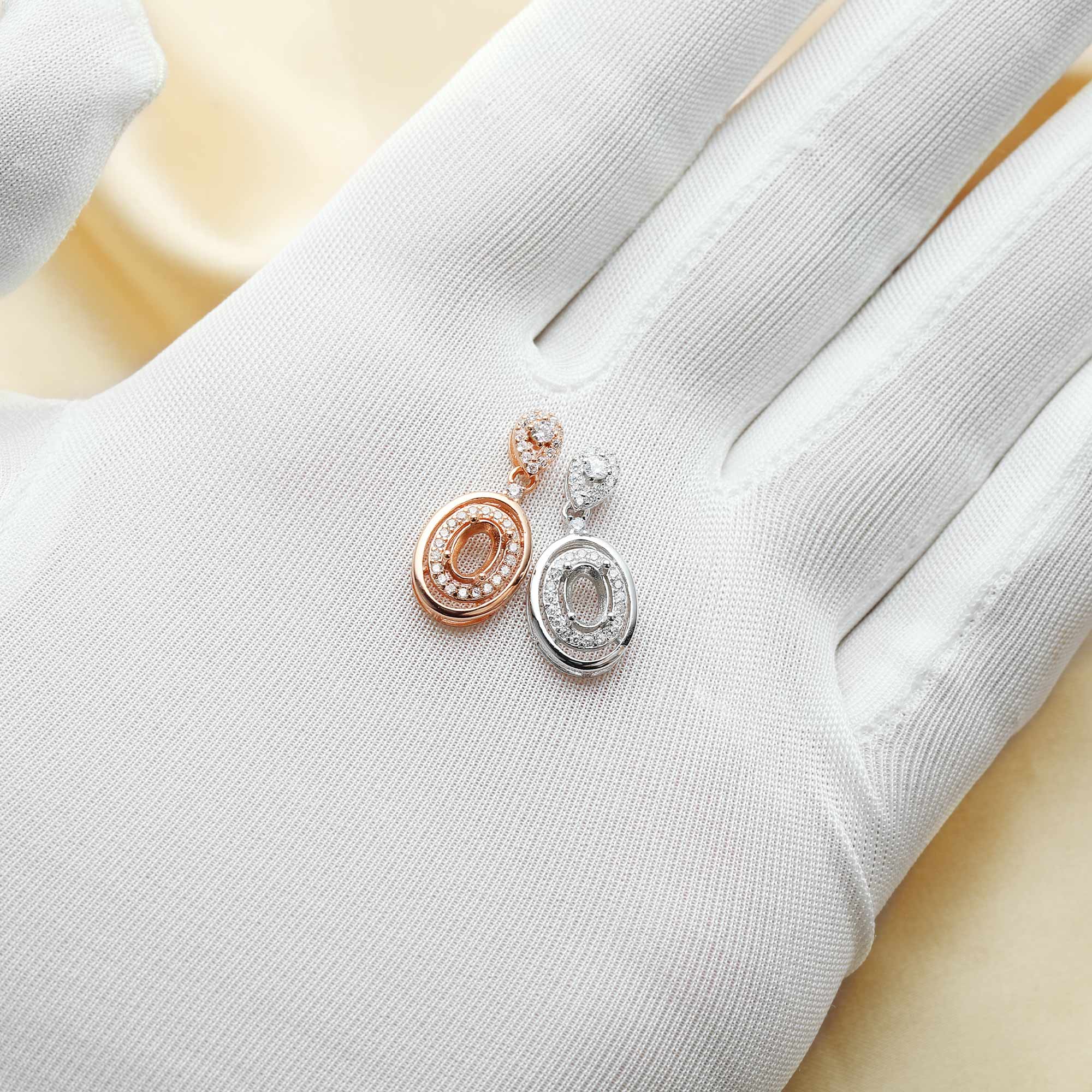 4x6MM Oval Prong Pendant Settings,Art Deco Solid 925 Sterling Silver Rose Gold Plated Charm,DIY Pendant Charm Tray 1421196 - Click Image to Close