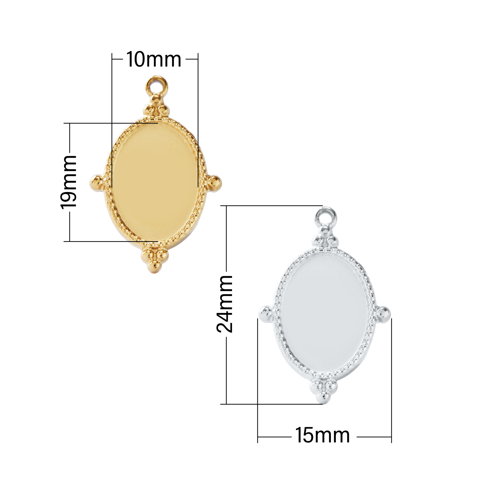 Keepsake Breastmilk Stainless Steel Oval Bezel Pendant Settings, Gold Plated 304L Charm,0.5MM Deep DIY Supplies 1421222 - Click Image to Close