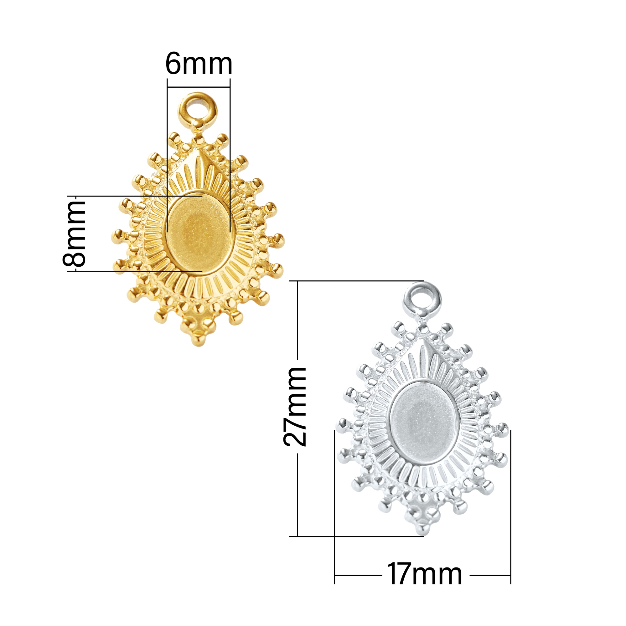 Keepsake Breastmilk Stainless Steel Oval Bezel Pendant Settings,Pear Gold Plated 304L Charm,0.5MM Deep DIY Supplies 1421223 - Click Image to Close