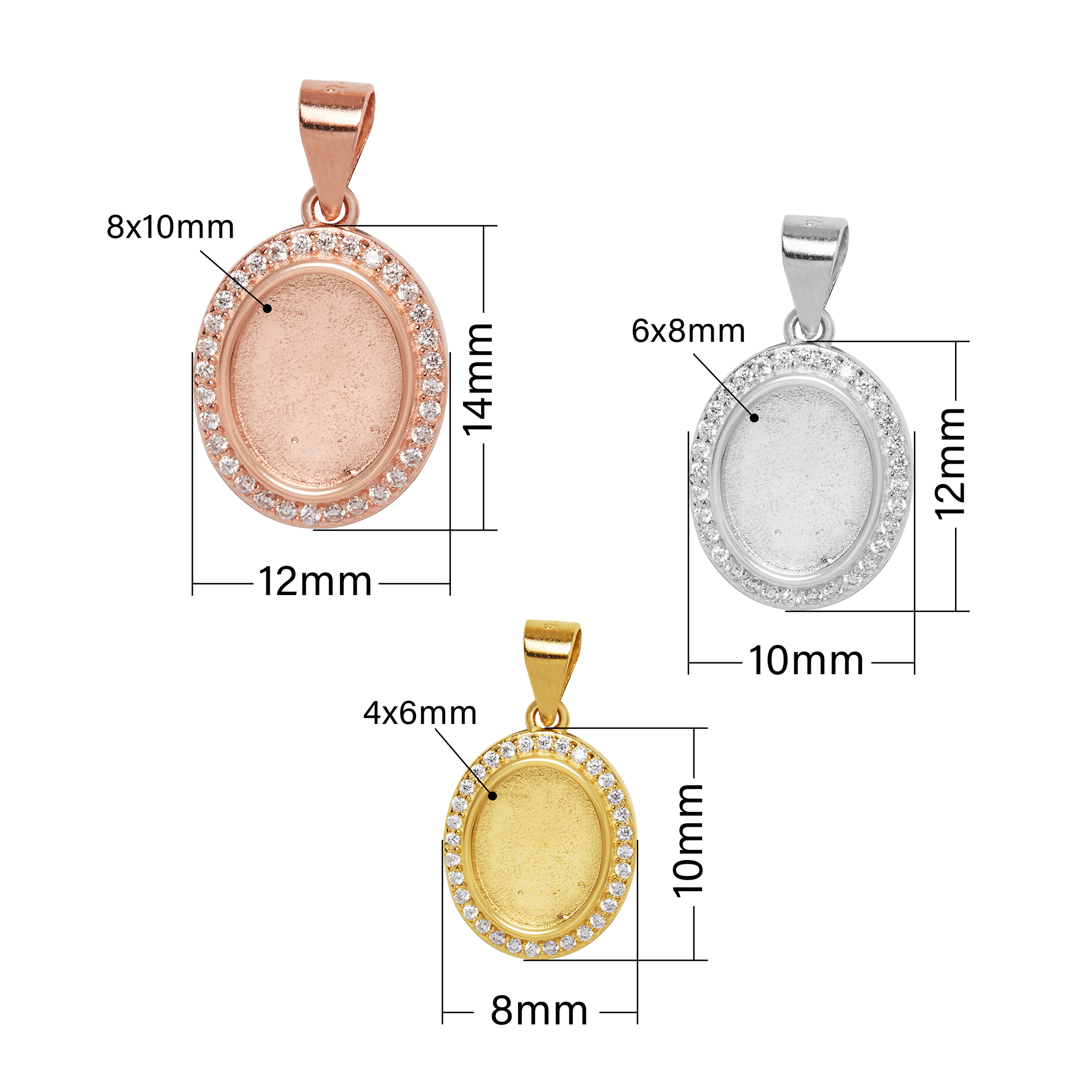 Keepsake Breast Milk Resin Halo Oval Bezel Pendant Blank Settings,Solid Back Solid 925 Sterling Silver Rose Gold Plated Charm,Pave Cz Stone Pendant 1421233 - Click Image to Close