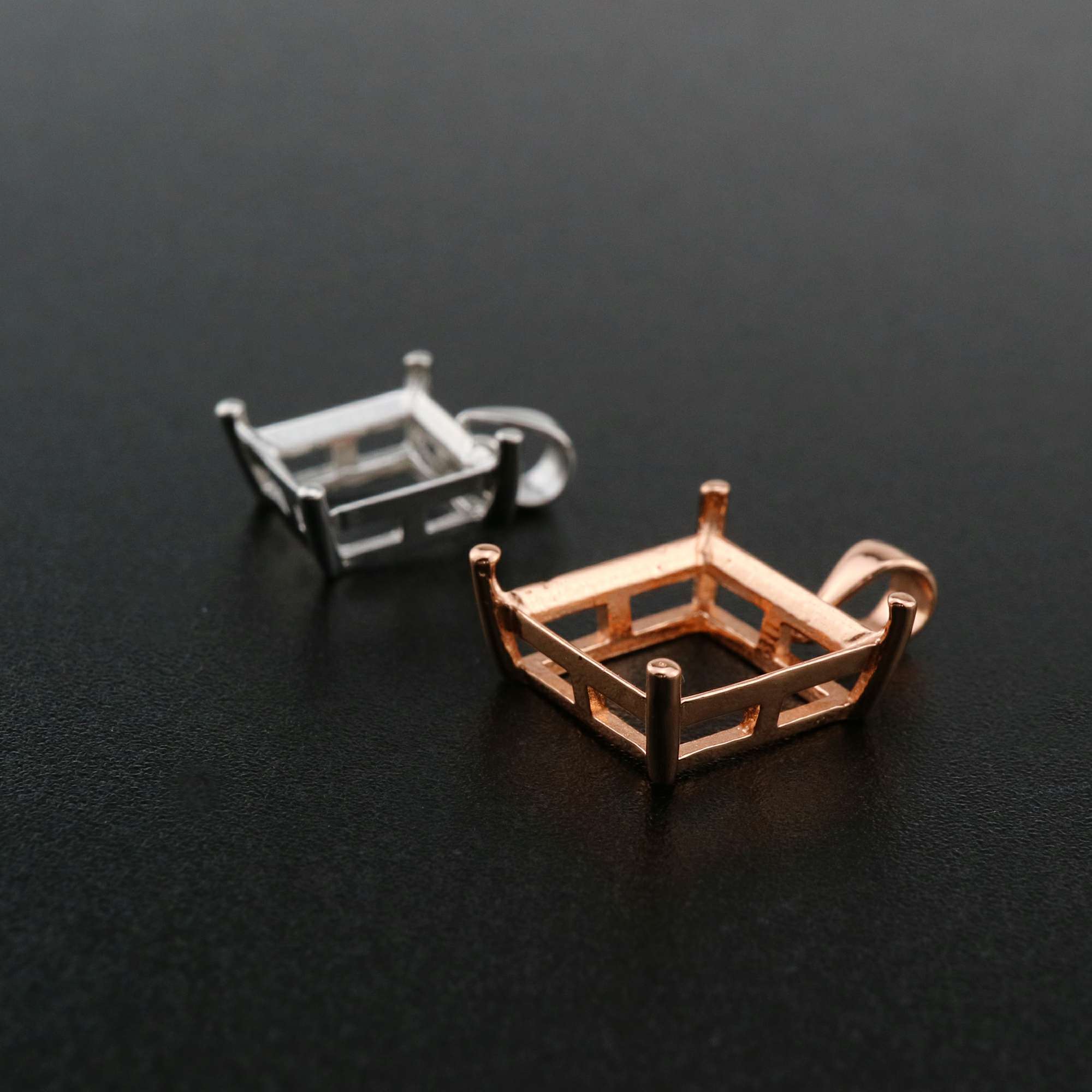 1Pcs 5-10MM Square Prong Pendant Charm Settings Simple Rose Gold Plated Solid 925 Sterling Silver DIY Bezel Tray for Gemstone 1431067 - Click Image to Close