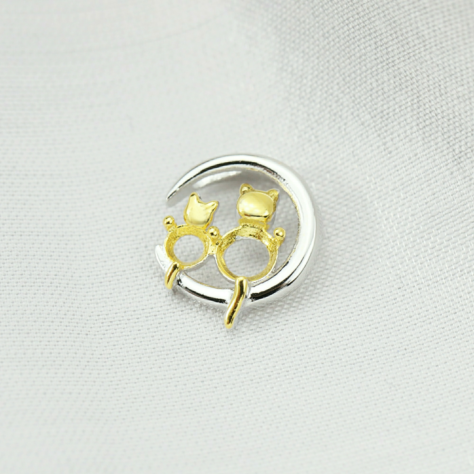 Round Prong Bezel Pendant Settings Gold Plated Solid 925 Sterling Silver Kitty Cat Charm DIY Supplies for 3MM 4MM Gemstone 1431101 - Click Image to Close