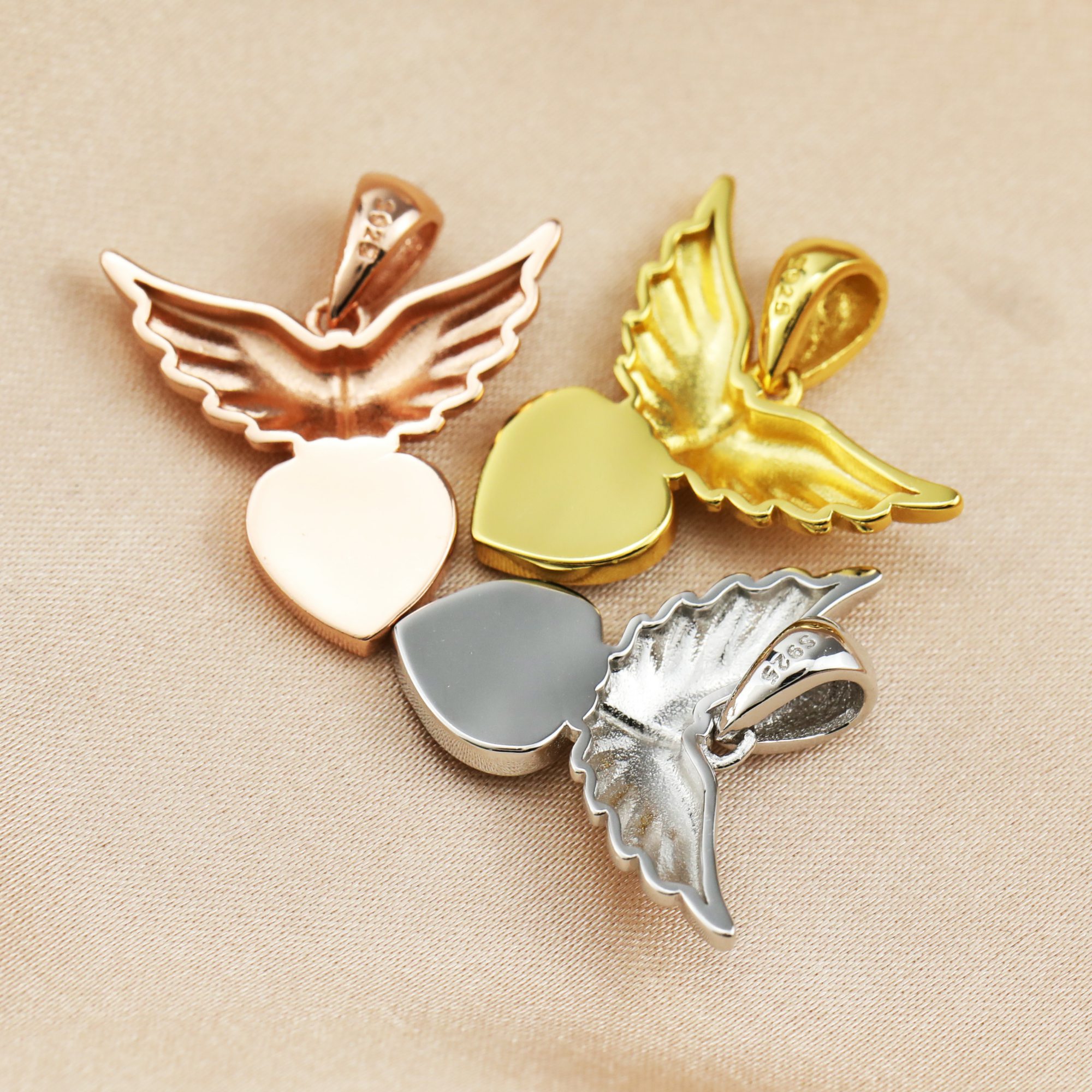 8MM Keepsake Breast Milk Resin Heart Angel Wing Pendant Prong Settings Mother Baby Solid 925 Sterling Silver Rose Gold Plated Charm Bezel 1431131 - Click Image to Close