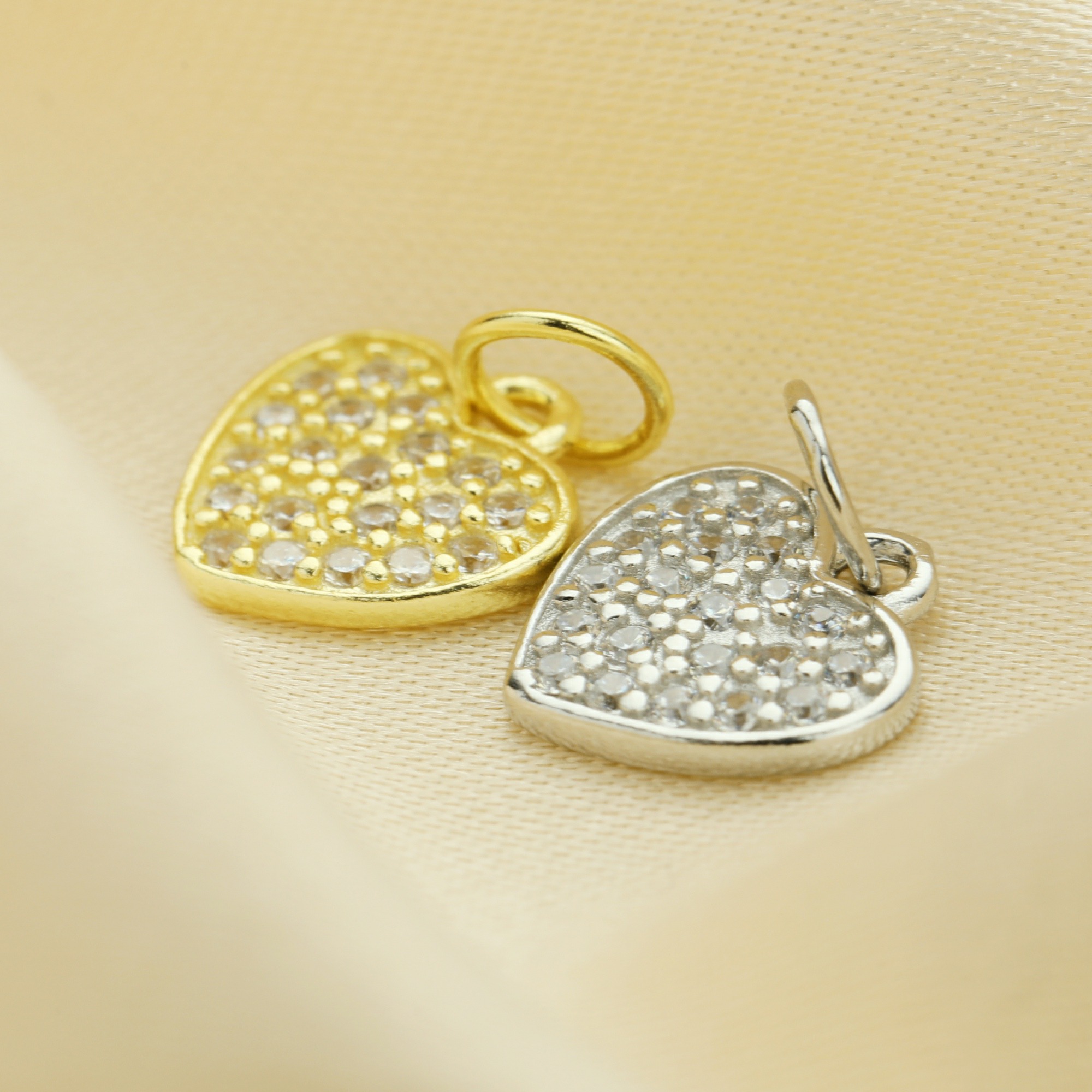 9MM Pave CZ Stone Heart Charm,Solid 925 Sterling Silver Gold Plated Pendant Charm,DIY Charm Supplies 1431188 - Click Image to Close