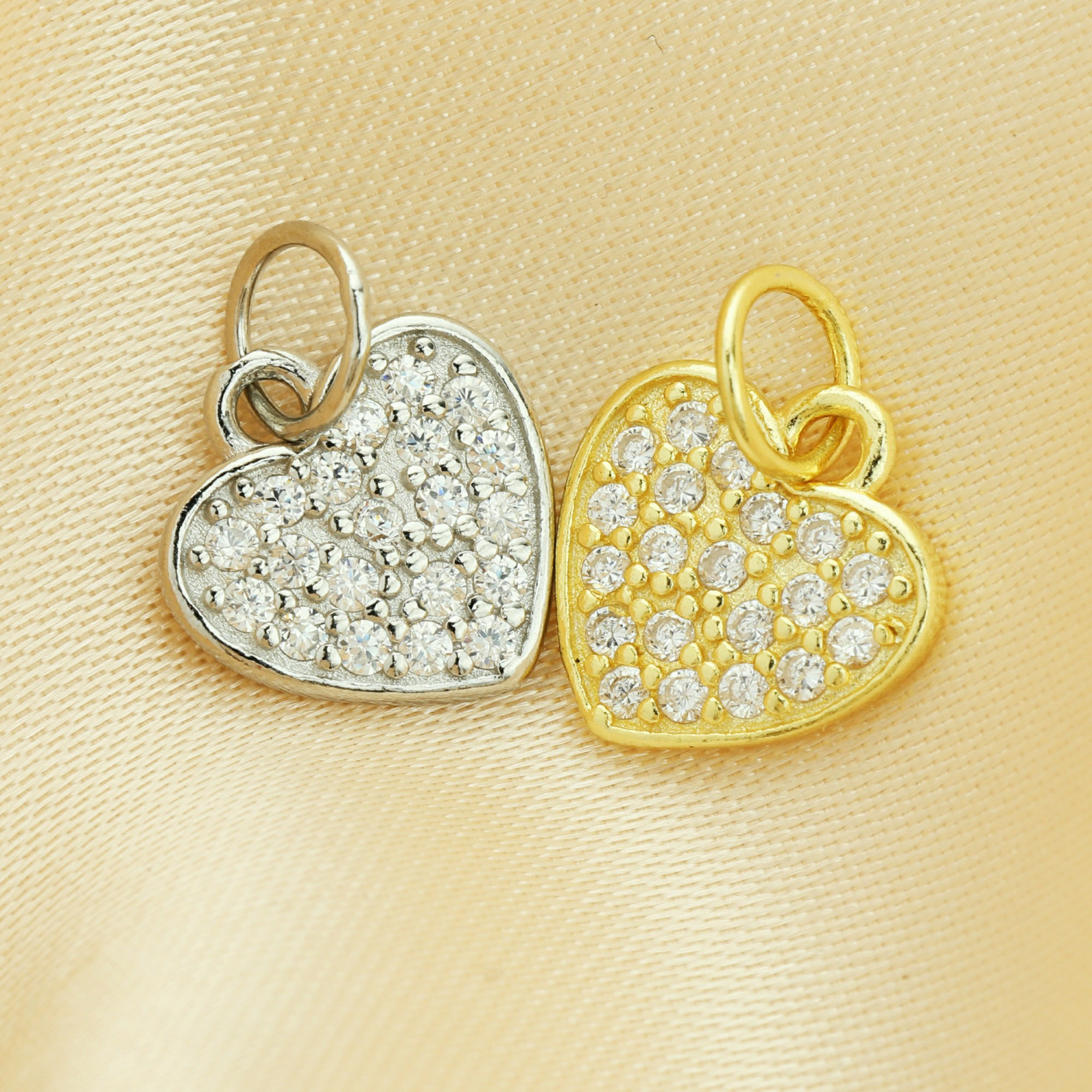 9MM Pave CZ Stone Heart Charm,Solid 925 Sterling Silver Gold Plated Pendant Charm,DIY Charm Supplies 1431188 - Click Image to Close