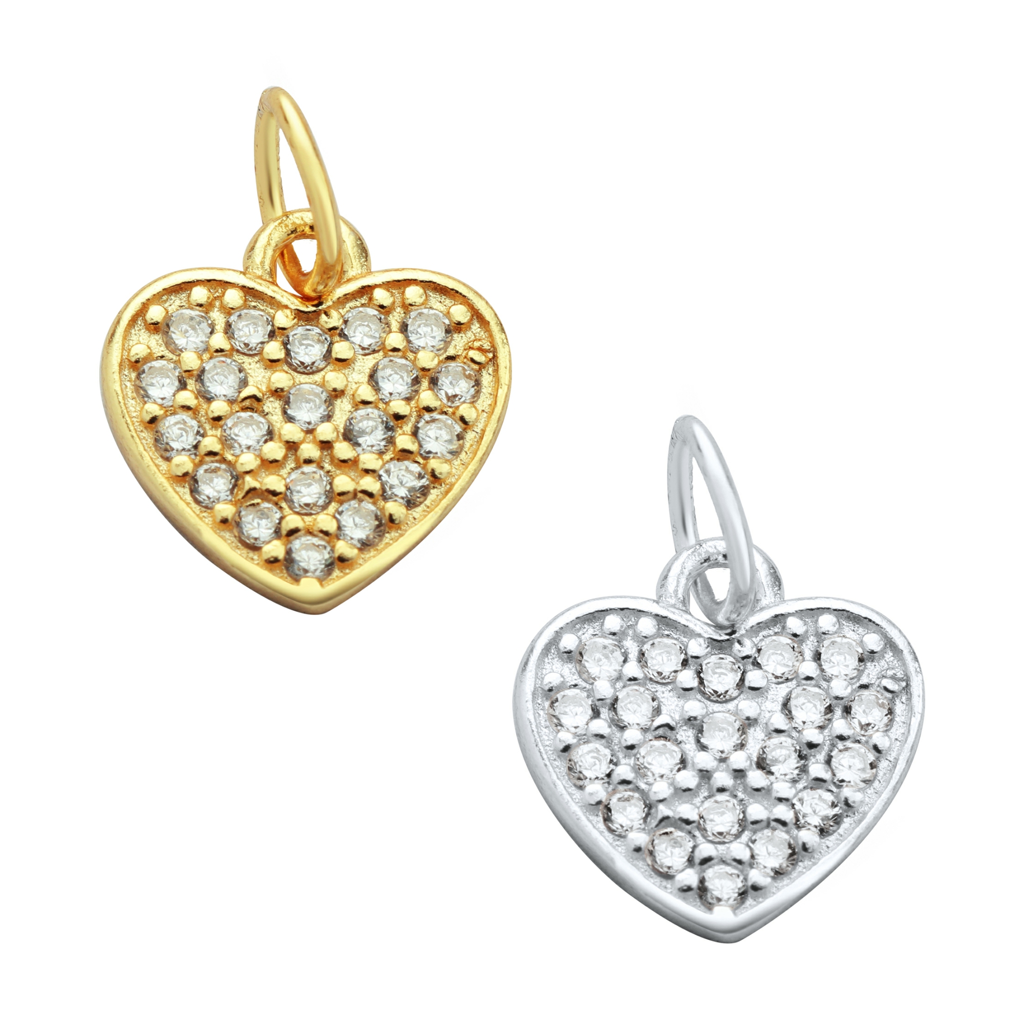 9MM Pave CZ Stone Heart Charm,Solid 925 Sterling Silver Gold Plated Pendant Charm,DIY Charm Supplies 1431188 - Click Image to Close