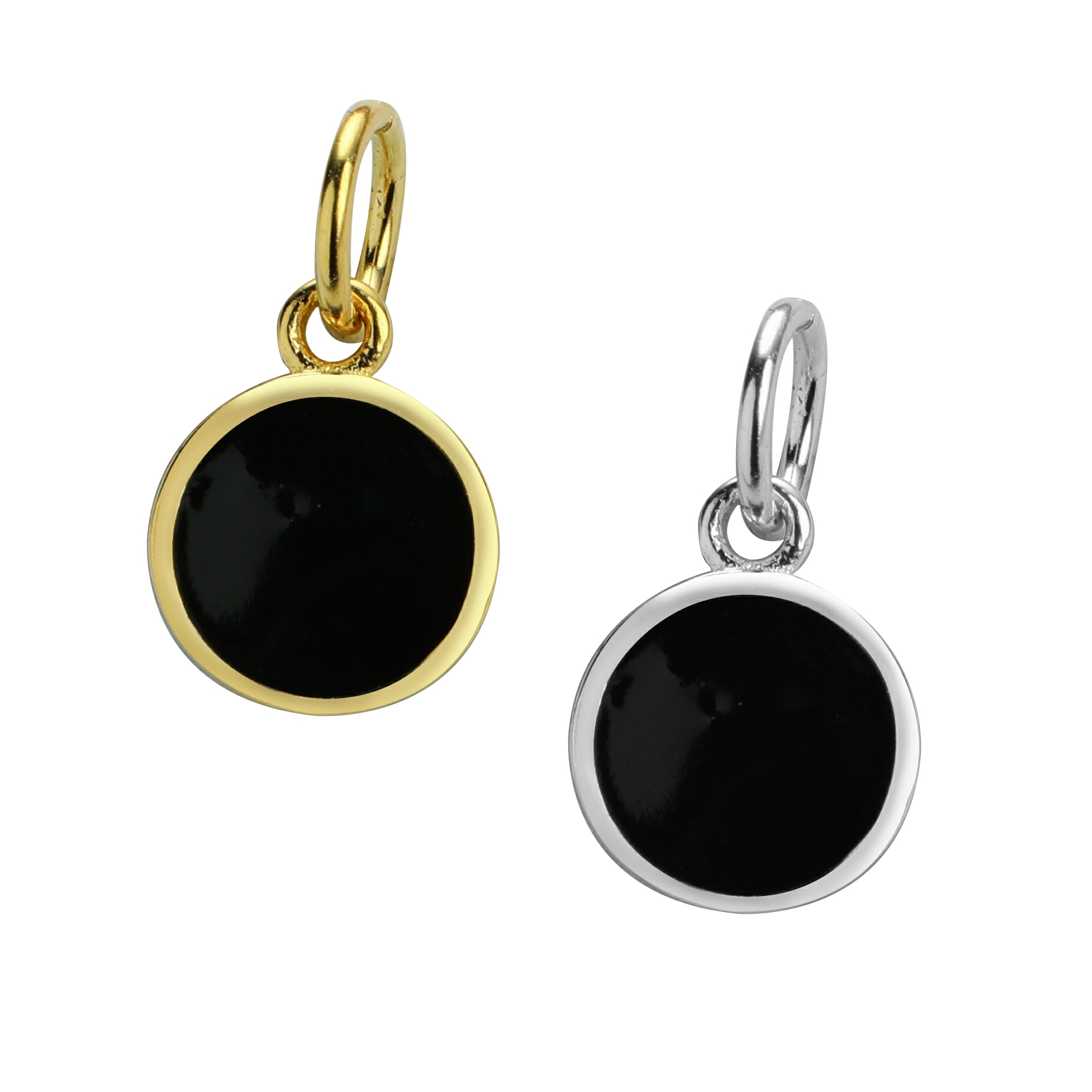 6MM Round Black Epoxy Charm,Solid 925 Sterling Silver Gold Plated Pendant Charm,DIY Charm Supplies 1431190 - Click Image to Close