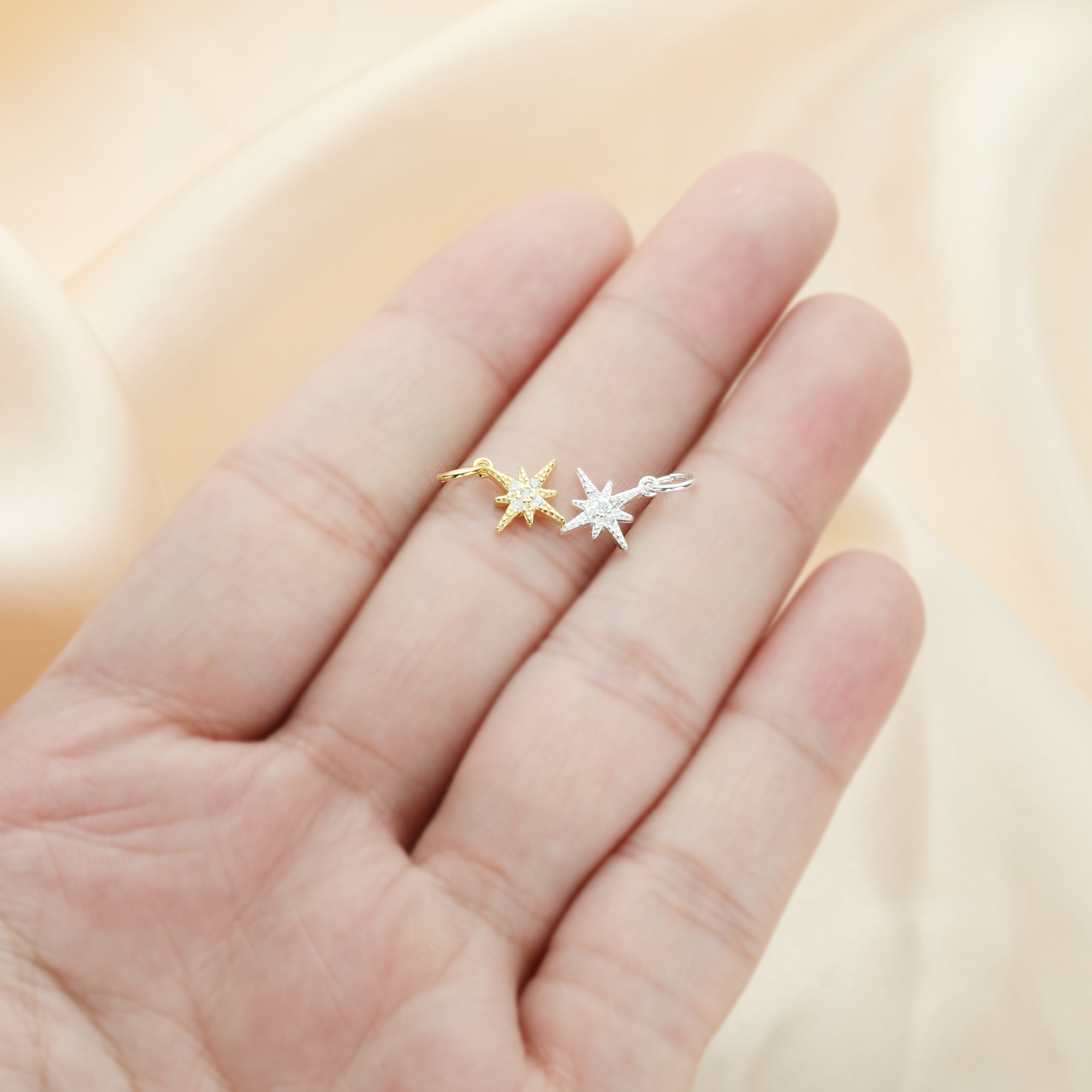 10MM North Star Charm,Solid 925 Sterling Silver Gold Plated Pendant Charm,CZ Stone Star Charm,DIY Pendant Charm Supplies 1431194 - Click Image to Close