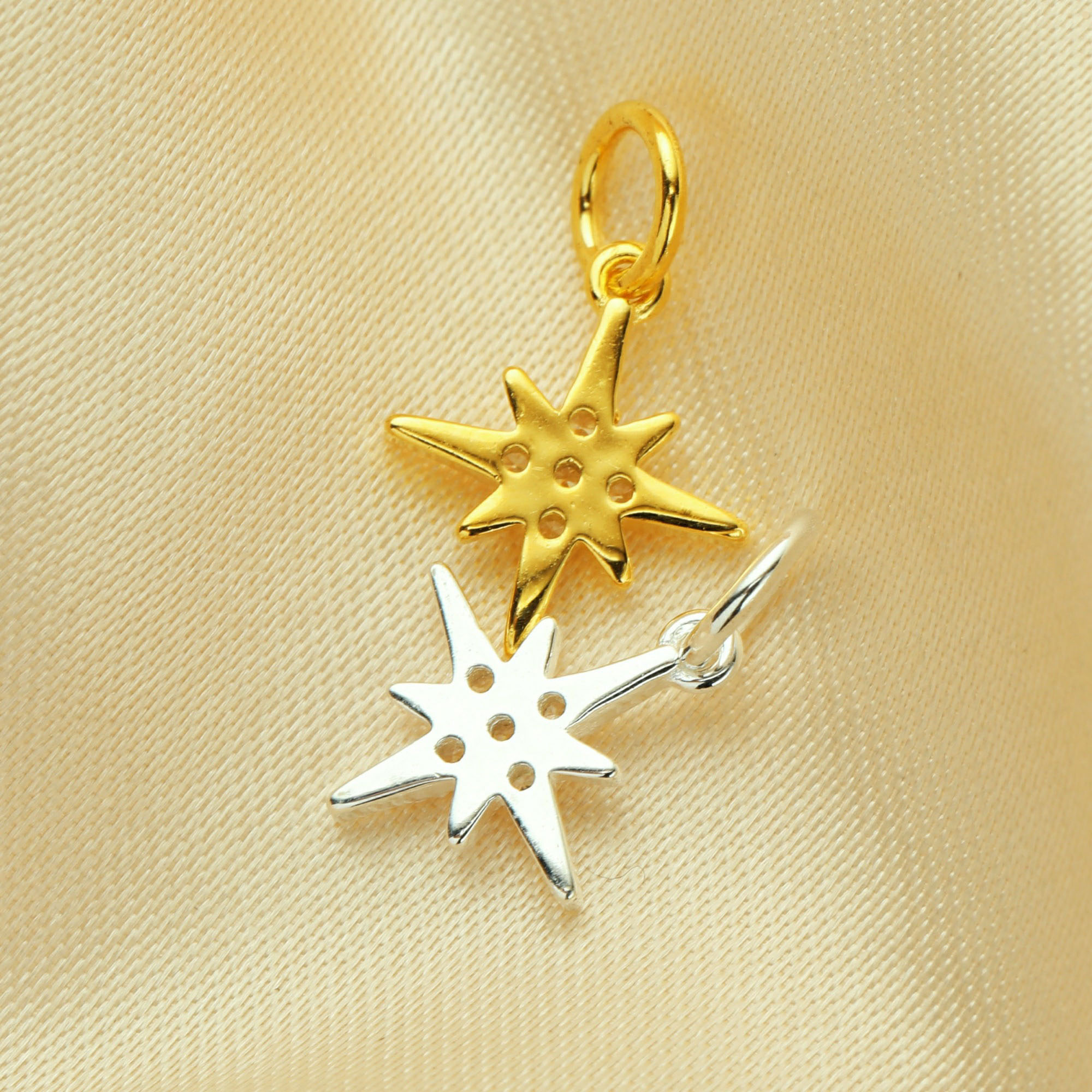 10MM North Star Charm,Solid 925 Sterling Silver Gold Plated Pendant Charm,CZ Stone Star Charm,DIY Pendant Charm Supplies 1431194 - Click Image to Close