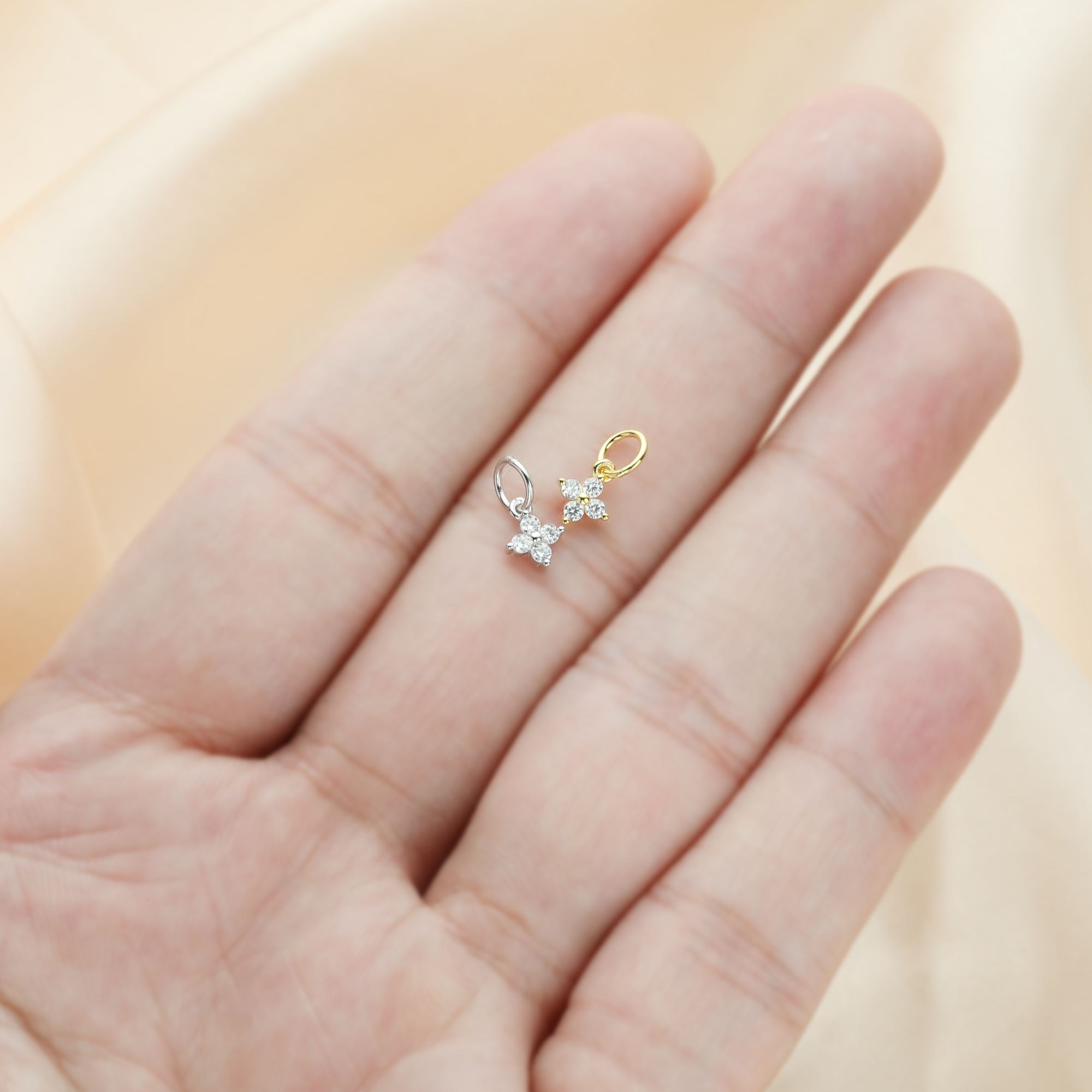 5MM CZ Stone Flower Charm,Solid 925 Sterling Silver Gold Plated Pendant Charm,4 Stones CZ Stone Charm,DIY Pendant Charm Supplies 1431195 - Click Image to Close