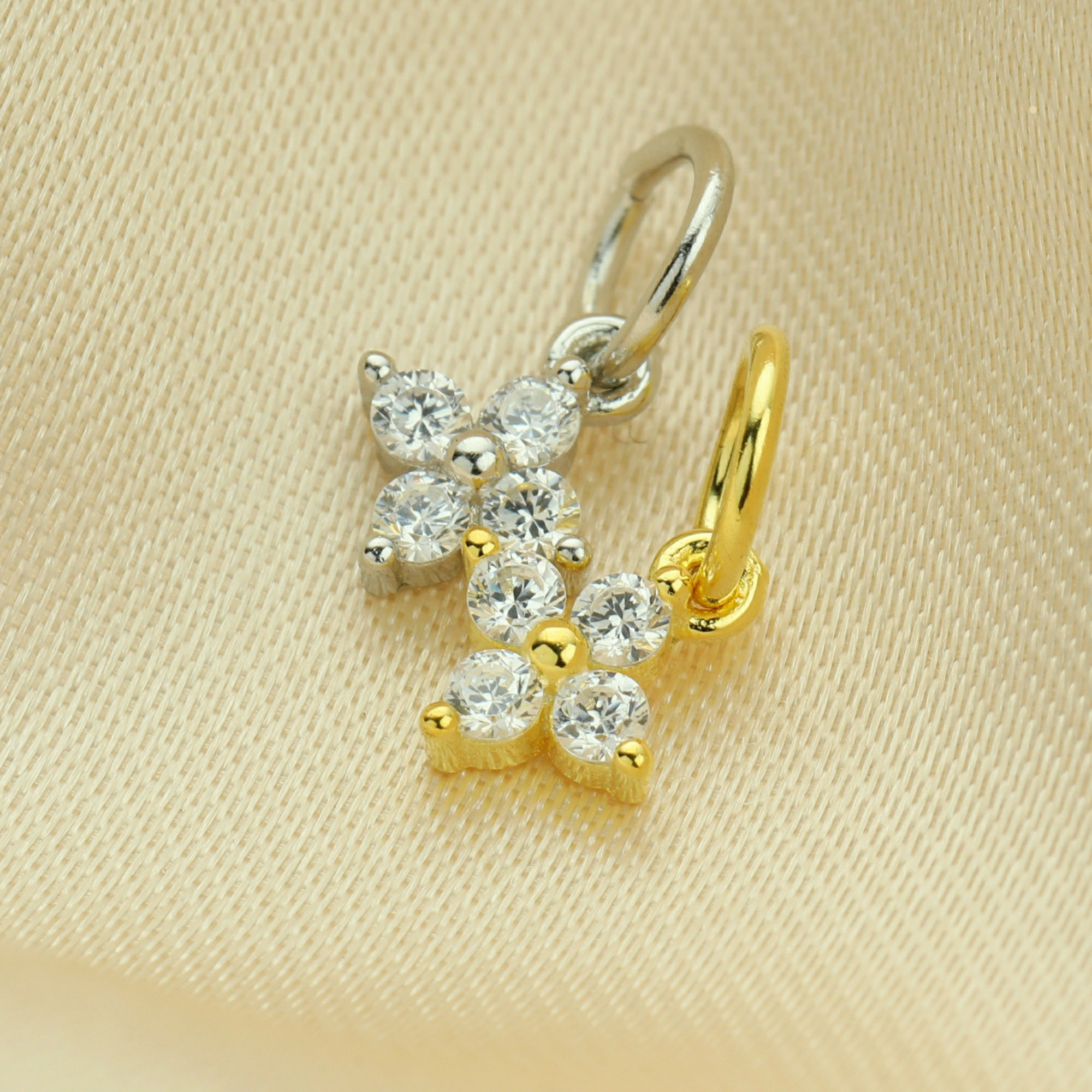 5MM CZ Stone Flower Charm,Solid 925 Sterling Silver Gold Plated Pendant Charm,4 Stones CZ Stone Charm,DIY Pendant Charm Supplies 1431195 - Click Image to Close