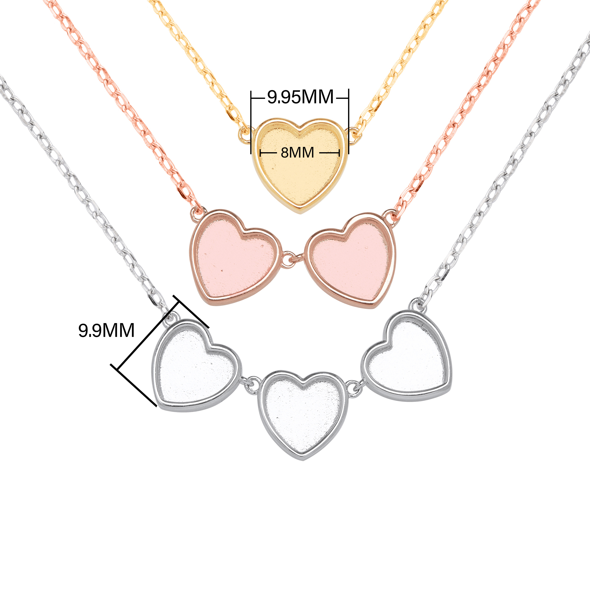 8MM Keepsake Breast Milk Heart Bezel Pendant Settings,Solid Back 925 Sterling Silver Rose Gold Plated Necklace With Necklace Chain 16''+2'' 1431261 - Click Image to Close