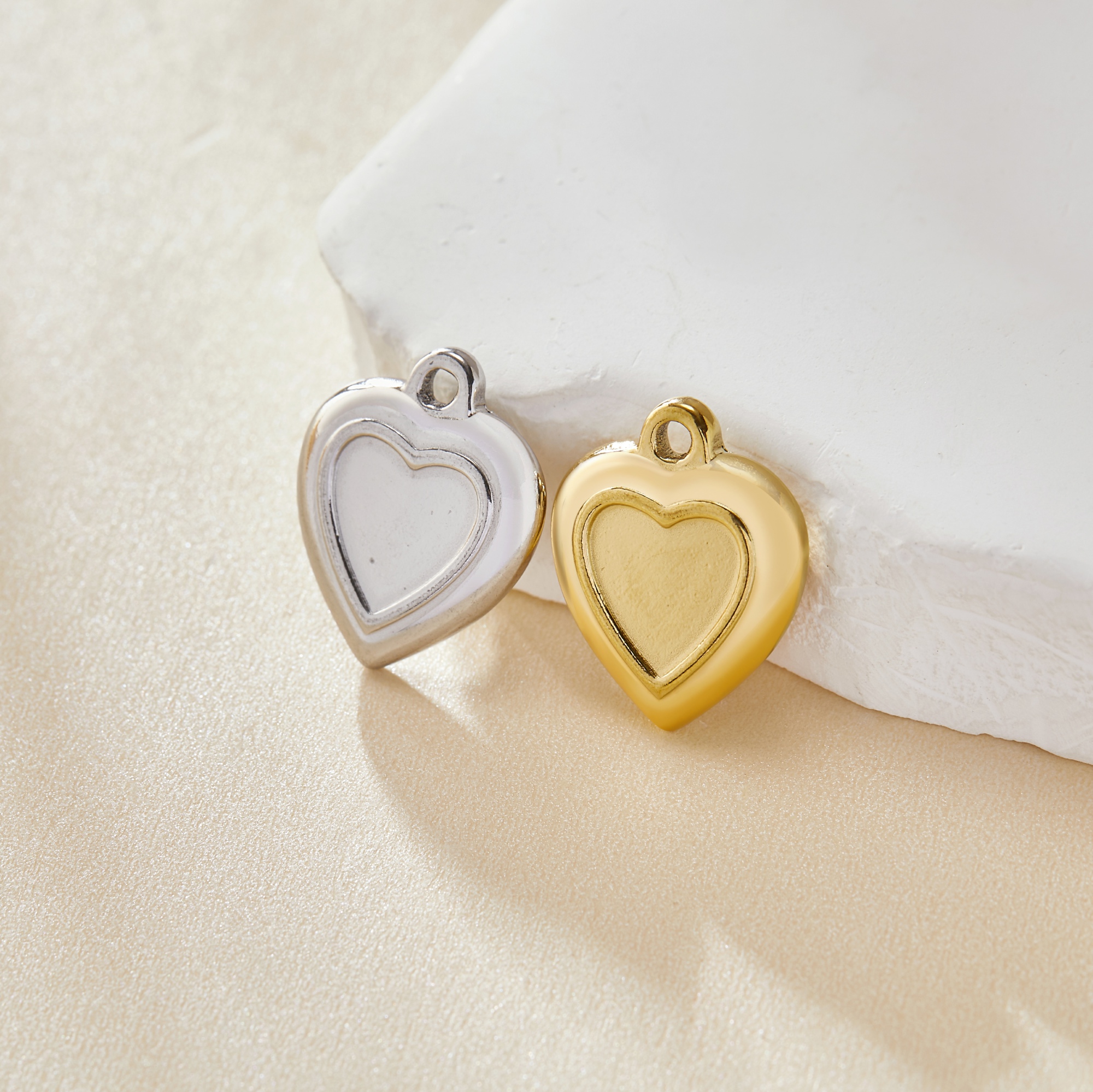 Keepsake Breastmilk Stainless Steel Heart Bezel Pendant Settings, Gold Plated 304L Charm,0.5MM Deep DIY Supplies 1431273 - Click Image to Close