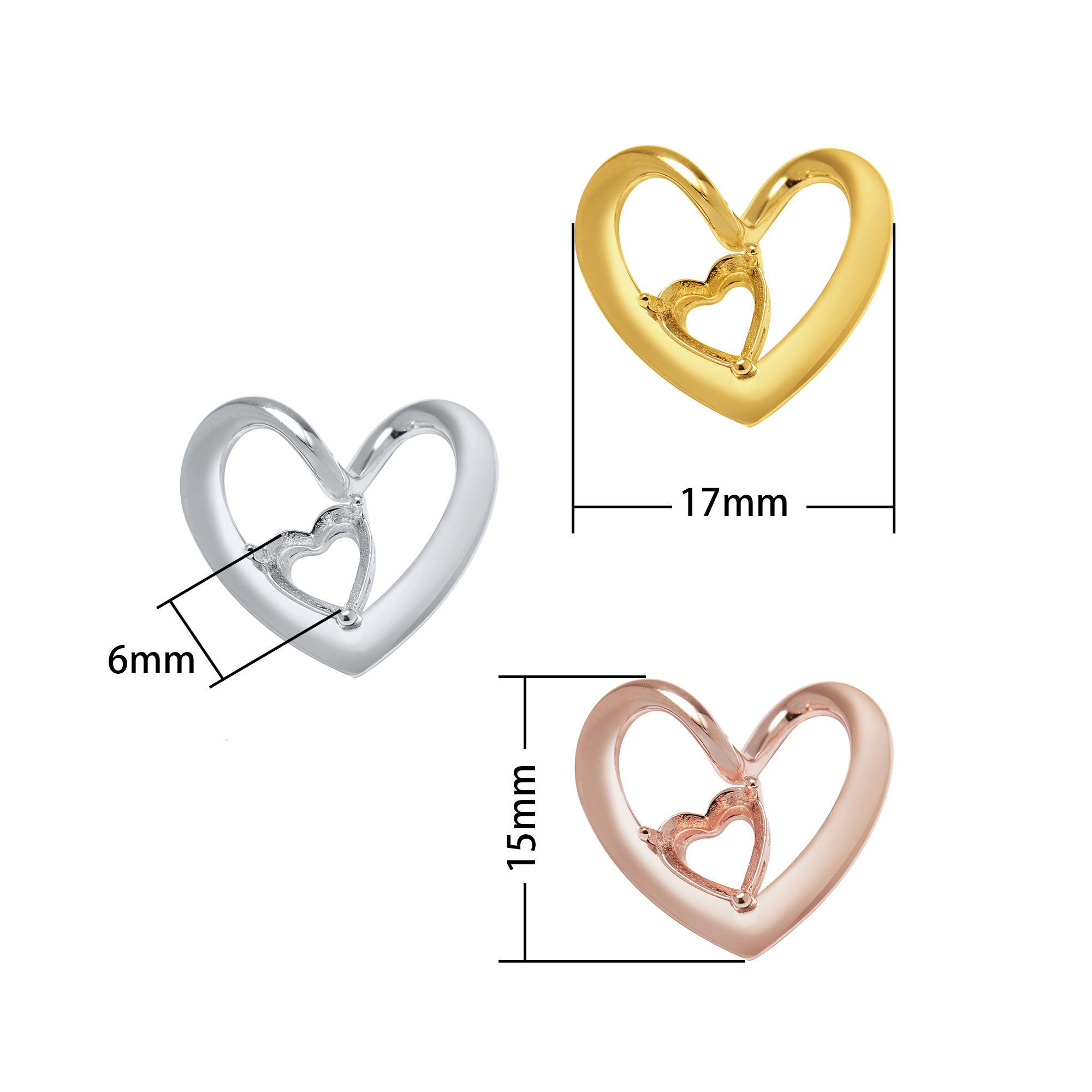 6MM Heart Prongs Pendant Settings,Heart Solid 925 Sterling Silver Rose Gold Plated Pendant Charm,DIY Pendant Supplies 1431279 - Click Image to Close