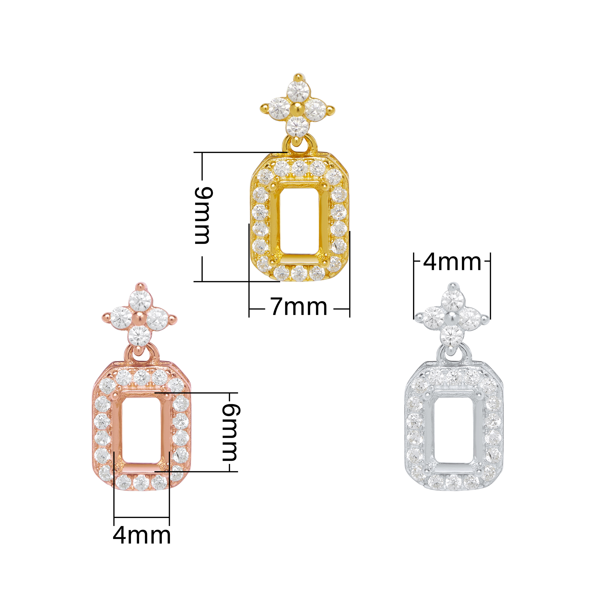 4x6MM Rectangle Prong Bezel Pendant Settings,Solid 925 Sterling Silver Rose Gold Plated Charm,Minimalist Pendant,DIY Pendant Supplies 1431285 - Click Image to Close