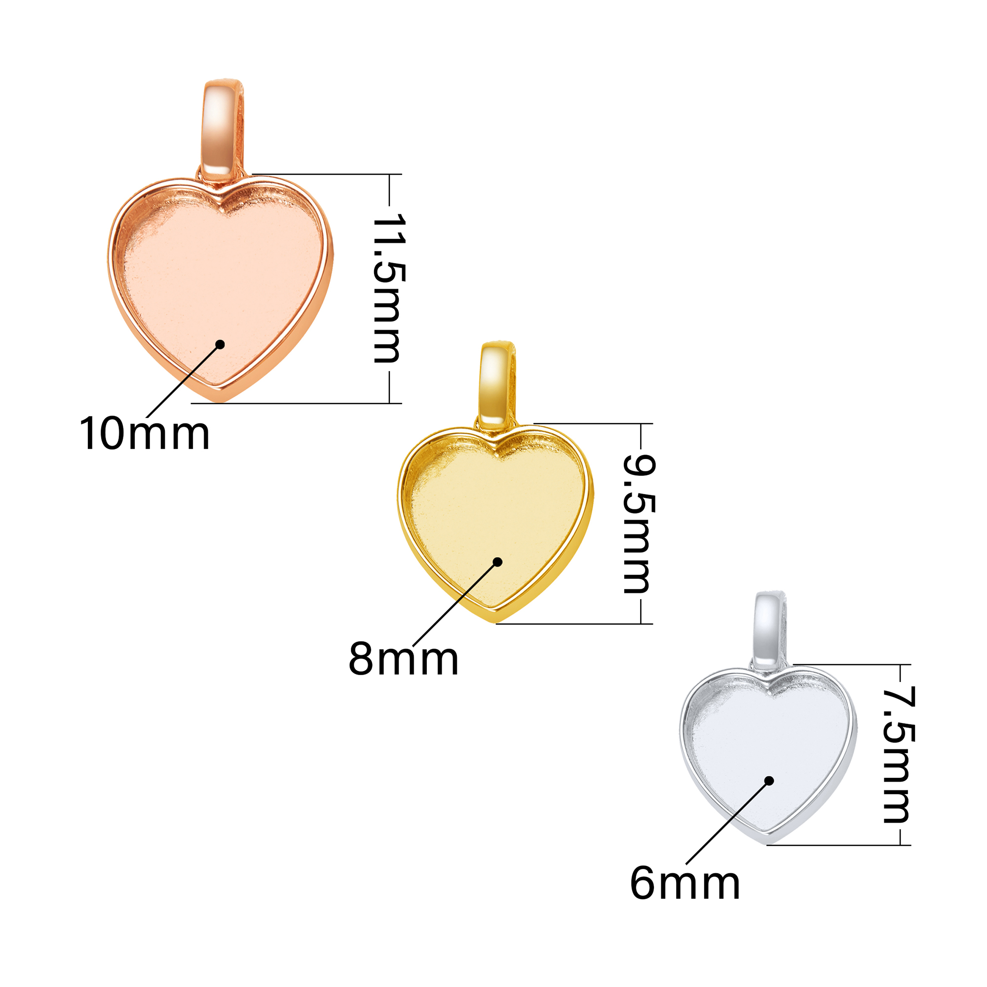 Minimalist Keepsake Breast Milk Resin Heart Bezel Pendant Blank Settings,Solid Back Solid 925 Sterling Silver Rose Gold Plated Charm,Simple Heart Pendant 1431314 - Click Image to Close