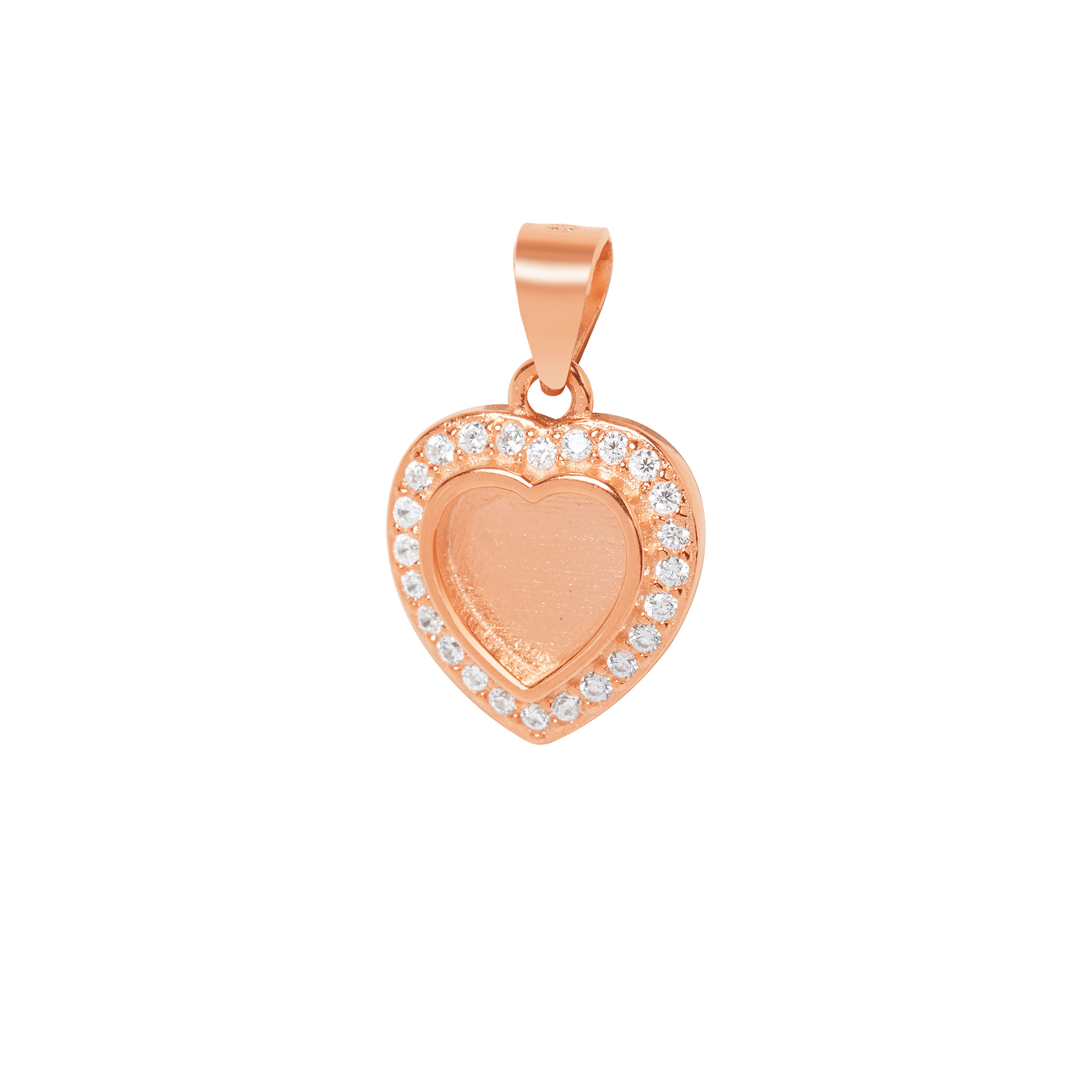 Keepsake Breast Milk Resin Halo Heart Bezel Pendant Blank Settings,Solid Back Solid 925 Sterling Silver Rose Gold Plated Charm,Pave Cz Stone Pendant 1431315 - Click Image to Close