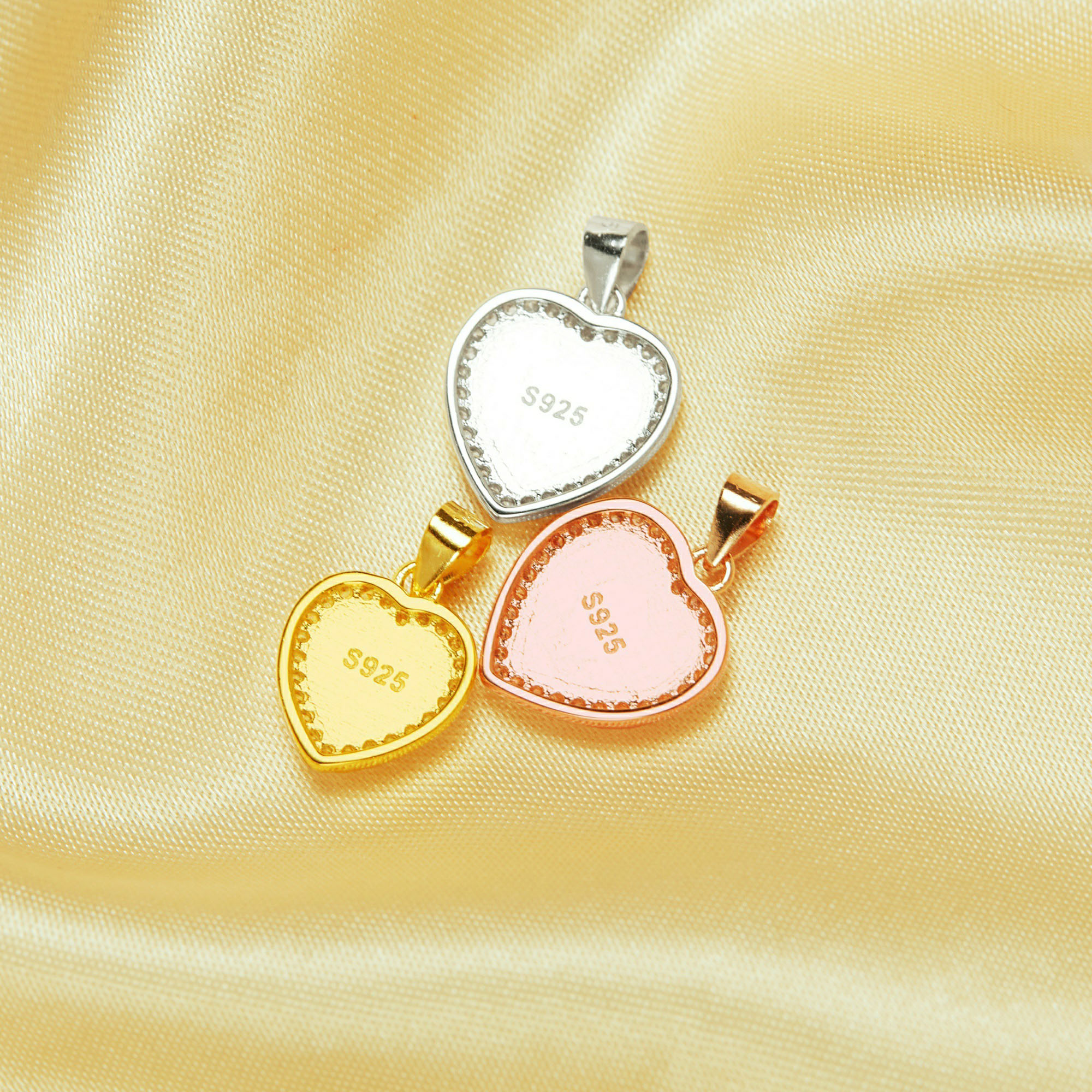 Keepsake Breast Milk Resin Halo Heart Bezel Pendant Blank Settings,Solid Back Solid 925 Sterling Silver Rose Gold Plated Charm,Pave Cz Stone Pendant 1431315 - Click Image to Close