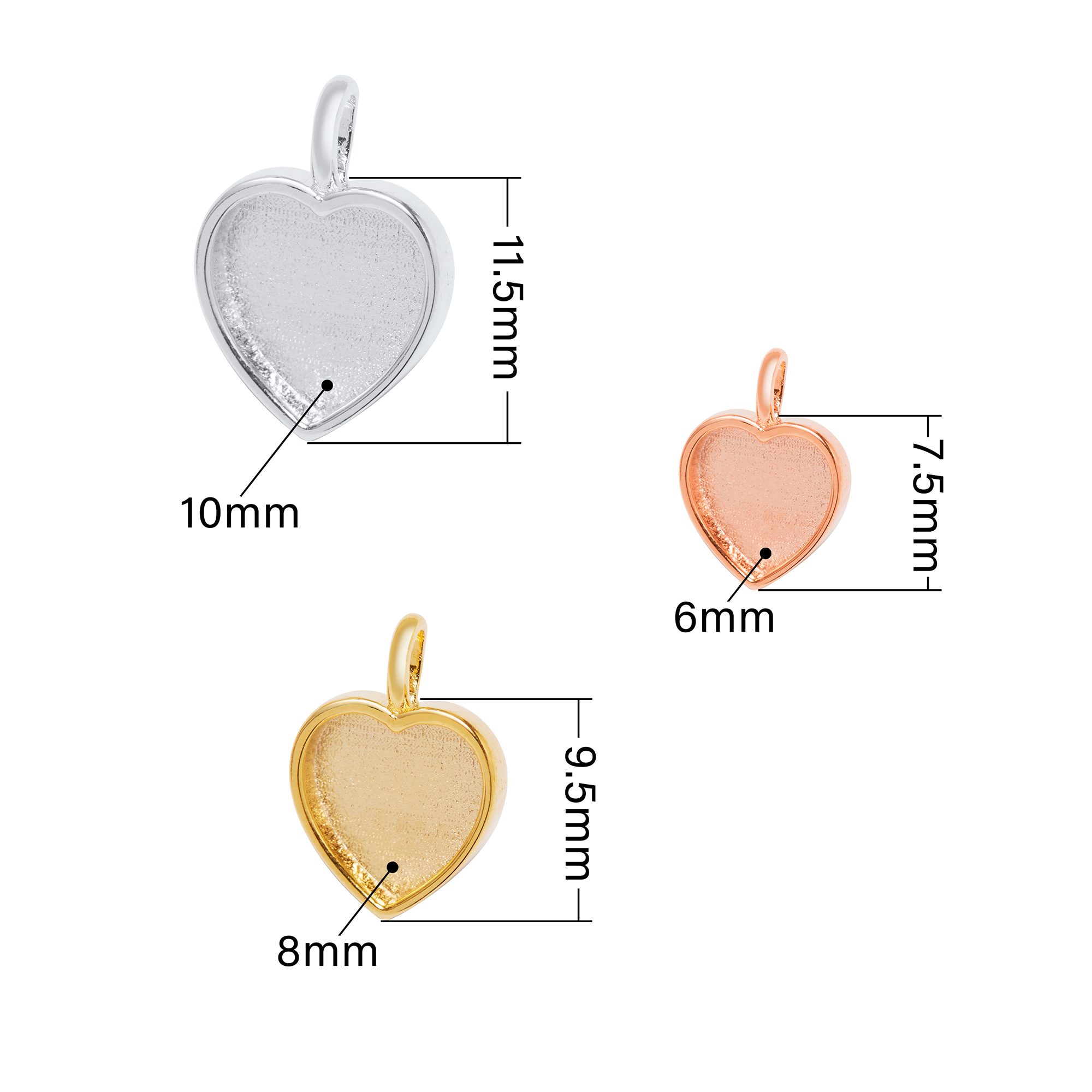 Minimalist Keepsake Breast Milk Resin Heart Bezel Pendant Blank Settings,Solid Back Solid 925 Sterling Silver Rose Gold Plated Charm,Minimalism Heart Pendant 1431317 - Click Image to Close