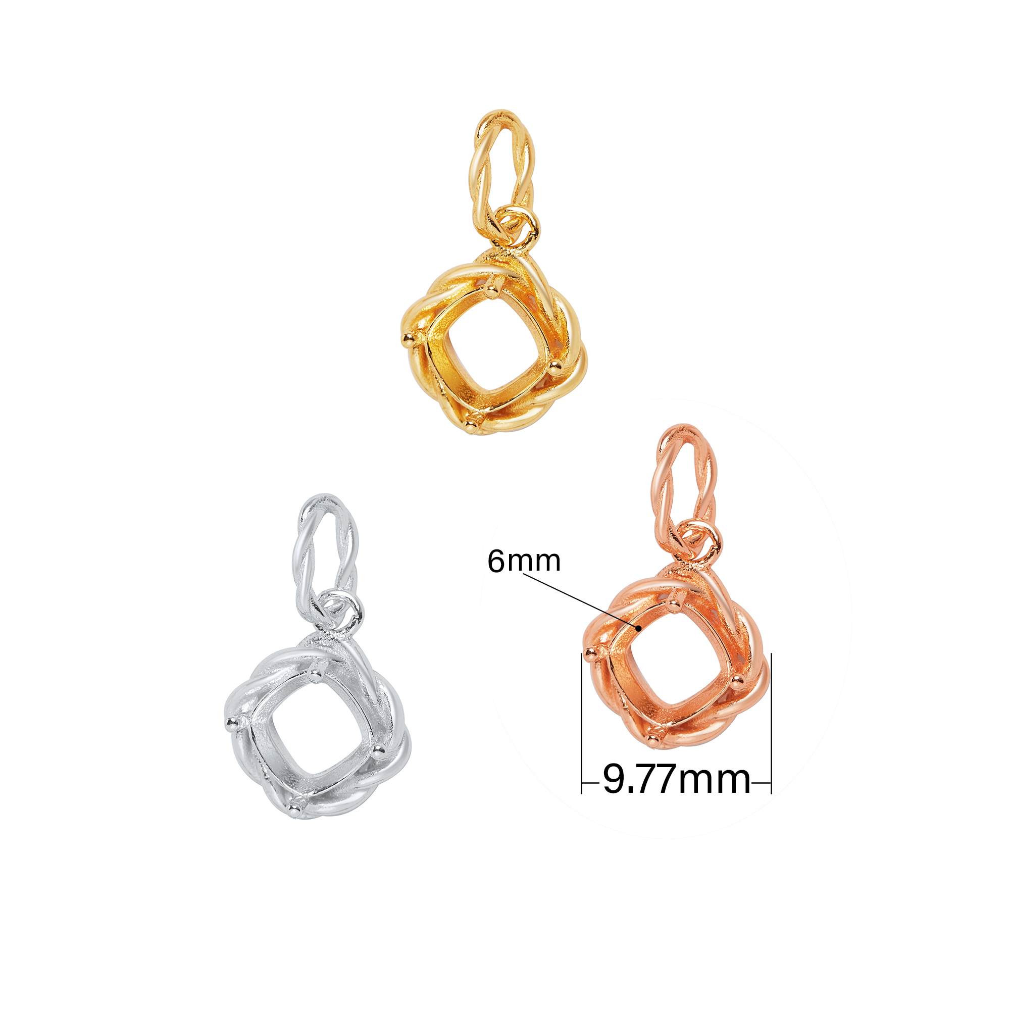 6MM Cushion Square Prong Pendant Settings,Solid 925 Sterling Silver Rose Gold Plated Pendant Charm,Art Deco Pendant,DIY Pendant Supplies For Gemstone 1431361 - Click Image to Close