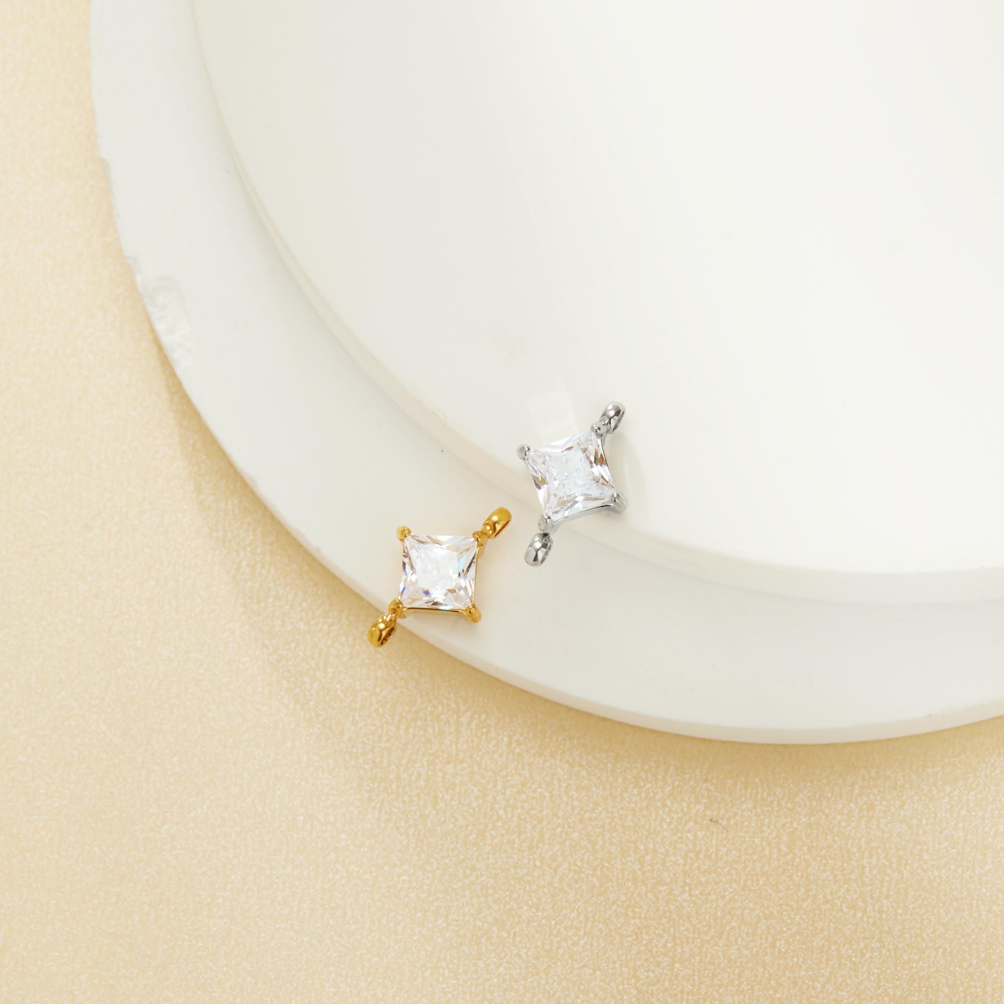 Princess Cut Square White CZ Stone Stainless Steel Charm,Square Pendant Charm With Two Loops,Minimalist Gold Plated Pendant Charm 1431462 Princess Cut Square White CZ Stone Stainless Steel Charm,Square Pendant Charm With Two Loops,Minimalist Gold Plated Pendant Charm 1431462