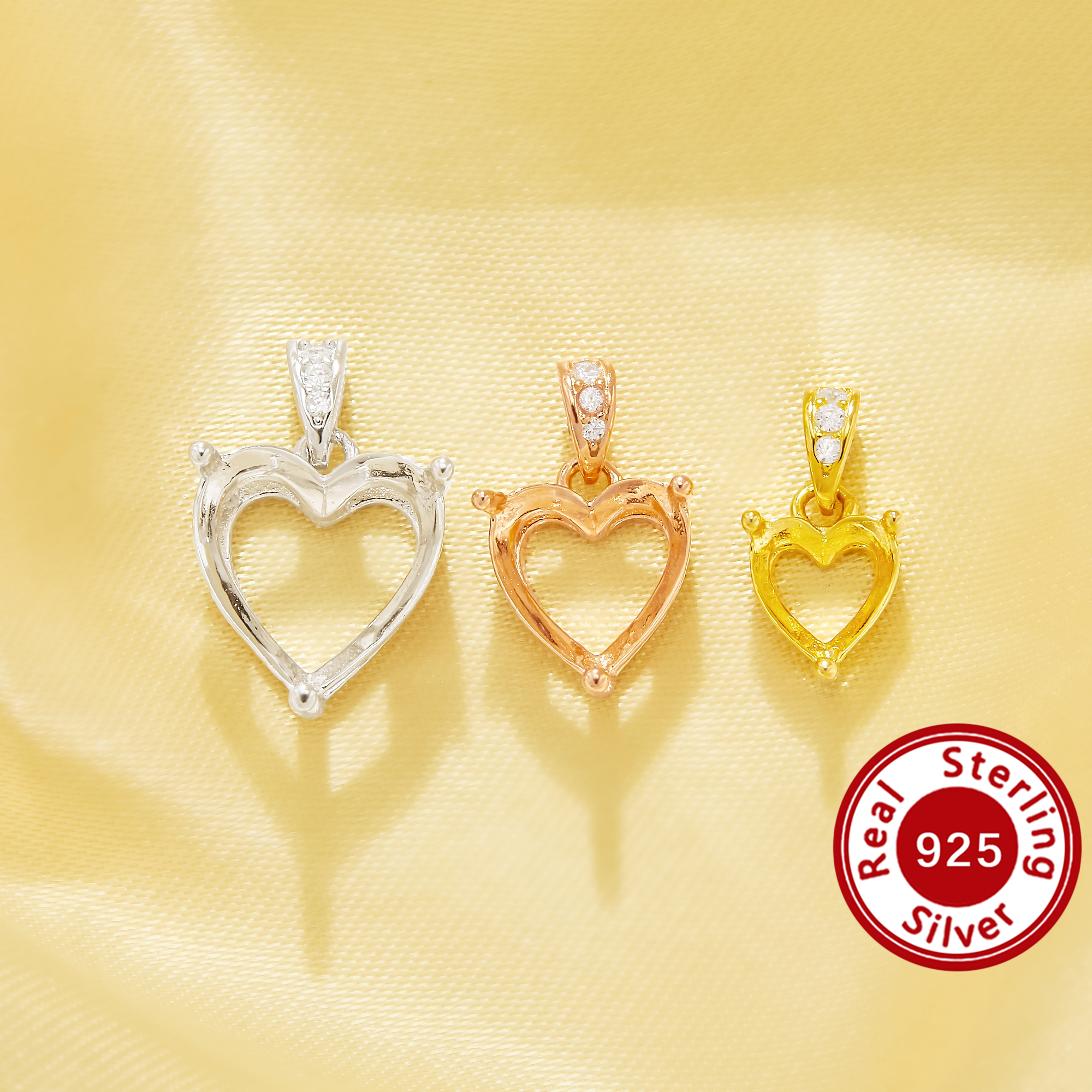 Heart prongss Pendant Settings,Solid 925 Sterling Silver Rose Gold Plated Charm,Minimalist Heart Pendant,DIY Pendant Supplies For Gemstone 1431551 Heart prongss Pendant Settings,Solid 925 Sterling Silver Rose Gold Plated Charm,Minimalist Heart Pendant,DIY Pendant Supplies For Gemstone 1431551