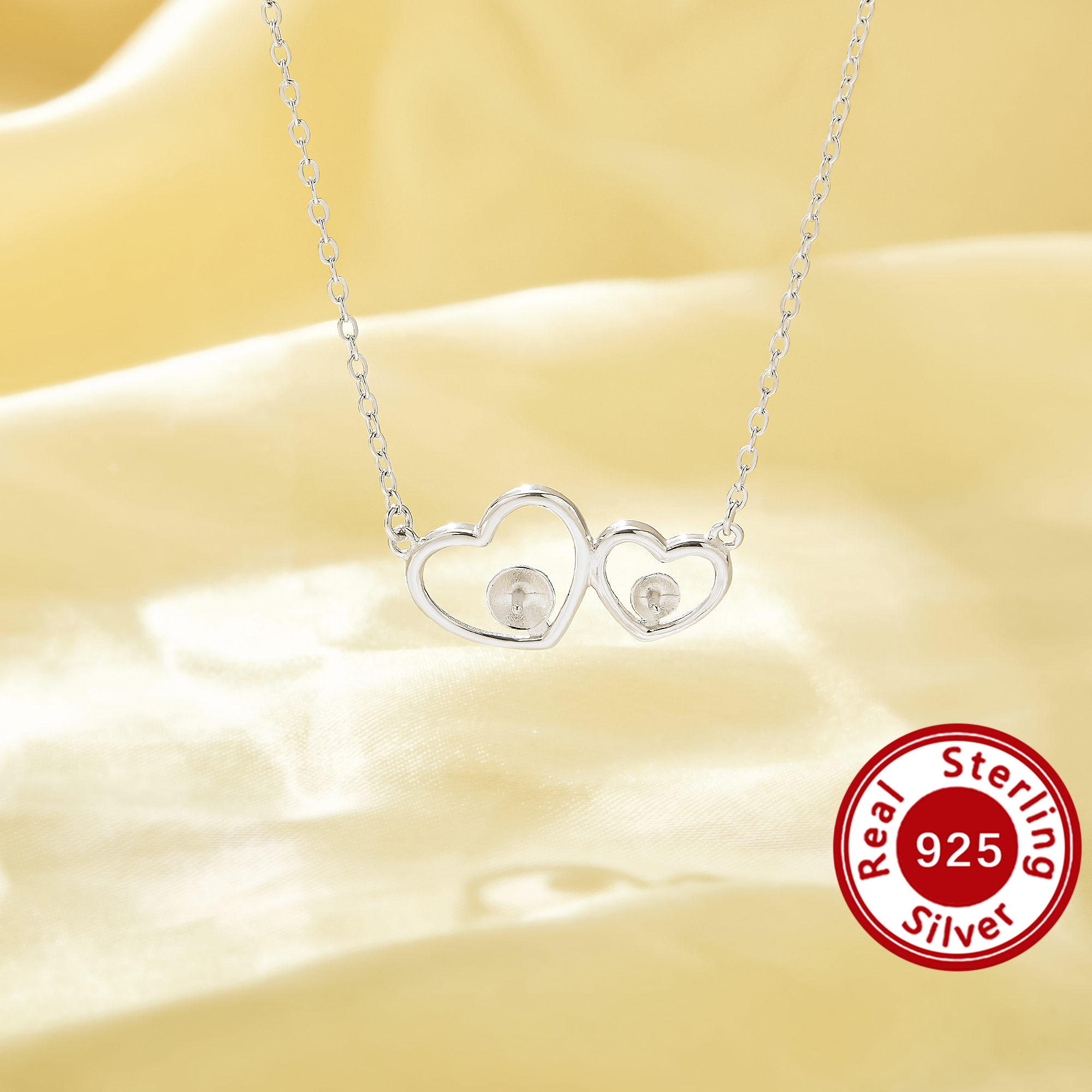 Keepsake Mother's Milk Resin Round Pin Heart Solid 925 Sterling Silver Necklace Settings For Half Drilled Pearl Bead,Double Heart Necklace,DIY Necklace Supplies 16 Keepsake Mother's Milk Resin Round Pin Heart Solid 925 Sterling Silver Necklace Settings For Half Drilled Pearl Bead,Double Heart Necklace,DIY Necklace Supplies 16