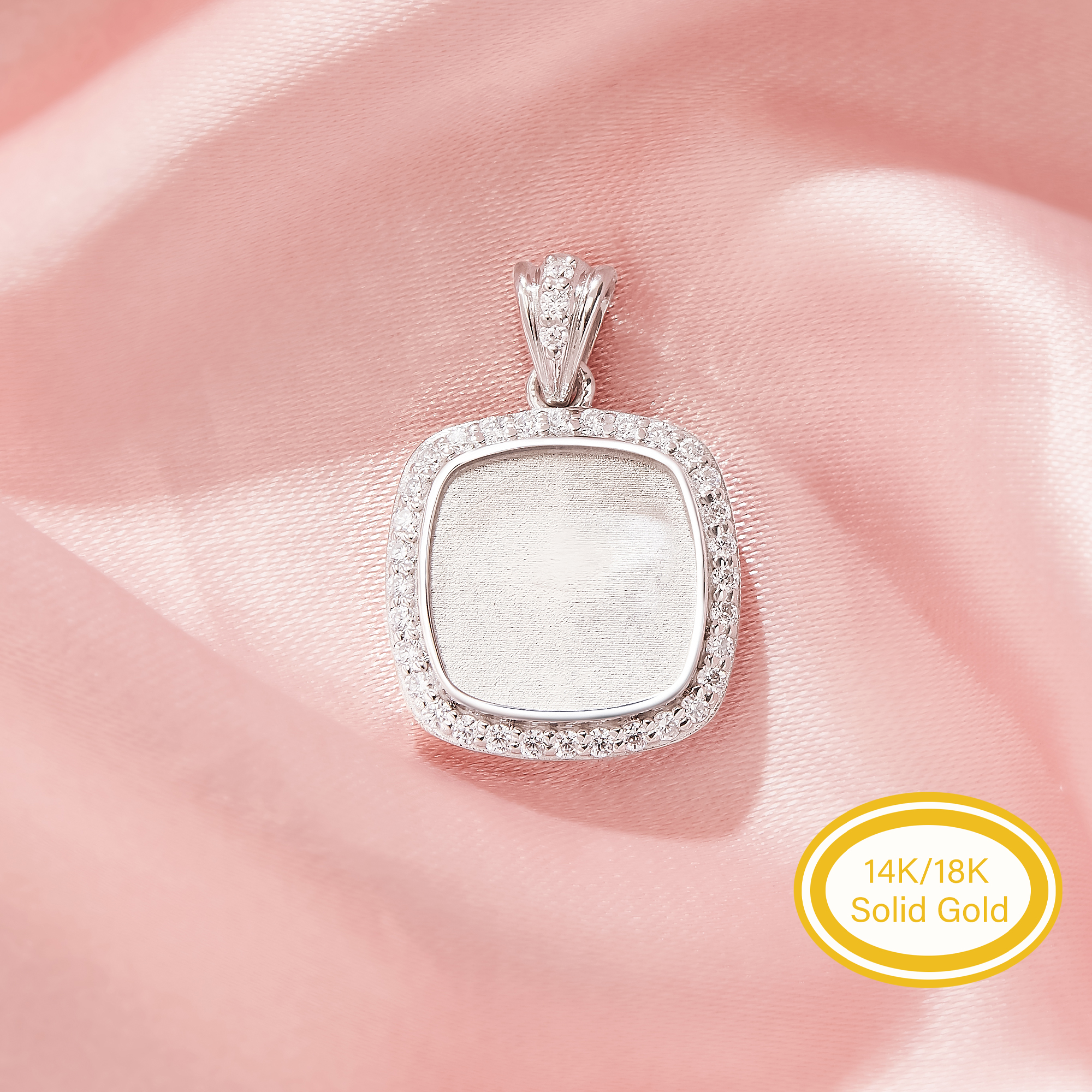 Keepsake Mother's Milk Resin Cushion Square Bezel Pendant Settings,Solid 14K 18K Gold Pendant Charm,Halo Pave Moissanite Pendant,DIY Pendant Supplies 1431566-1 Keepsake Mother's Milk Resin Cushion Square Bezel Pendant Settings,Solid 14K 18K Gold Pendant Charm,Halo Pave Moissanite Pendant,DIY Pendant Supplies 1431566-1