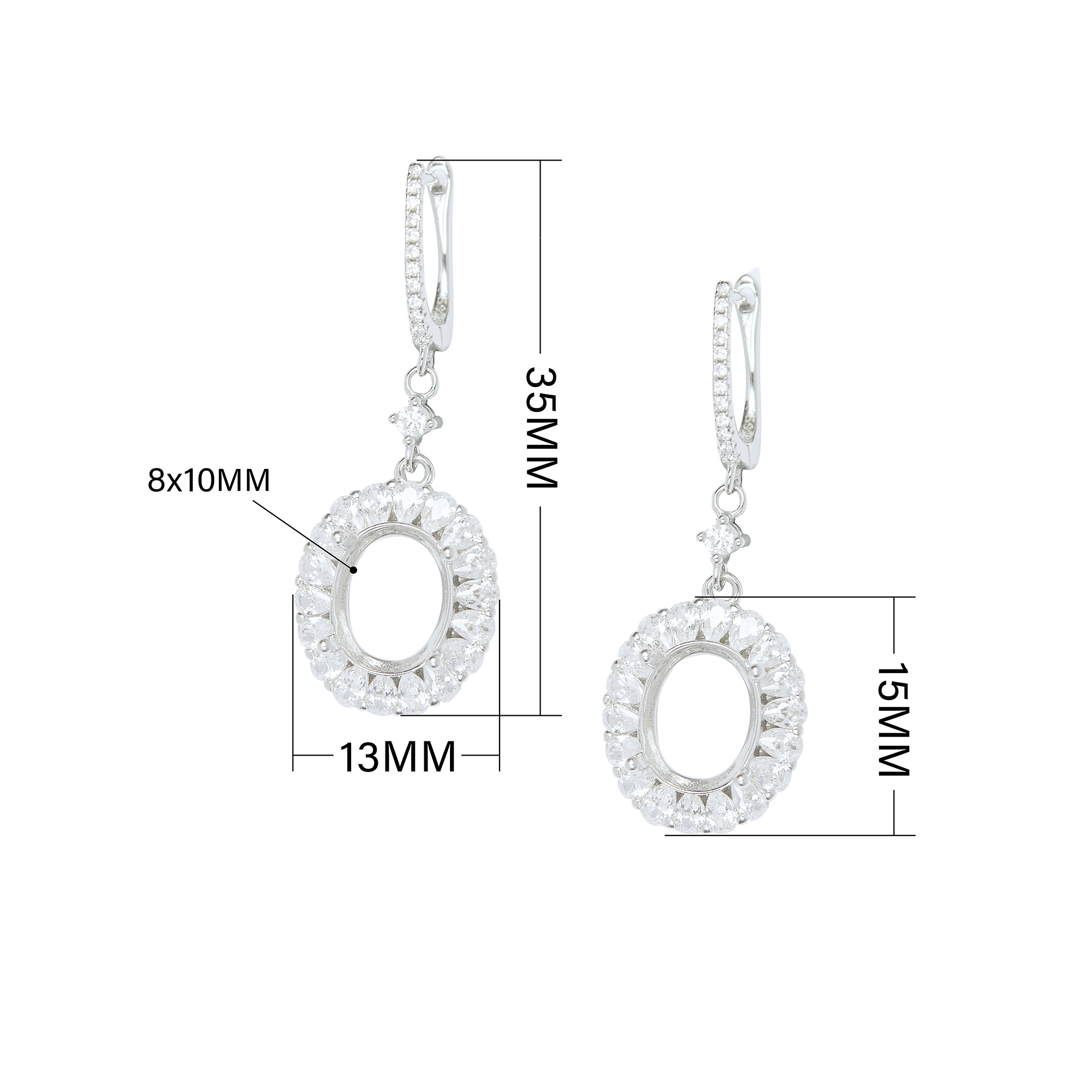 8x10MM Halo Oval Prong Hoop Earrings Settings,Solid 925 Sterling Silver Earrings,Pave CZ Stone Oval Earrings,DIY Earring Supplies For Gemstone 1702246 - Click Image to Close