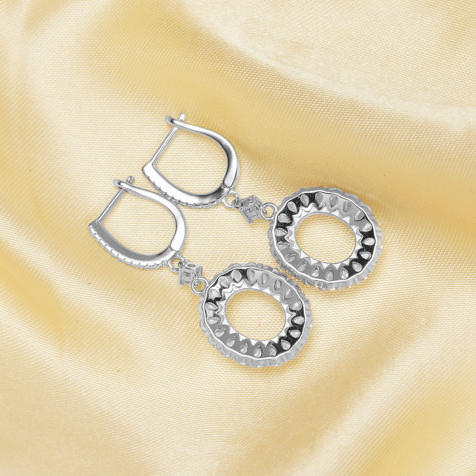 8x10MM Halo Oval Prong Hoop Earrings Settings,Solid 925 Sterling Silver Earrings,Pave CZ Stone Oval Earrings,DIY Earring Supplies For Gemstone 1702246 - Click Image to Close