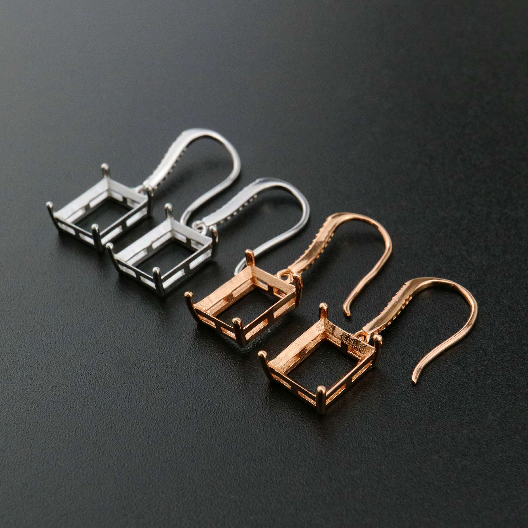 1Pair 8x10MM Rectangle Hook Earrings Settings Rose Gold Plated Solid 925 Sterling Silver Bezel DIY Supplies for Gemstone Jewelry 1706059 - Click Image to Close