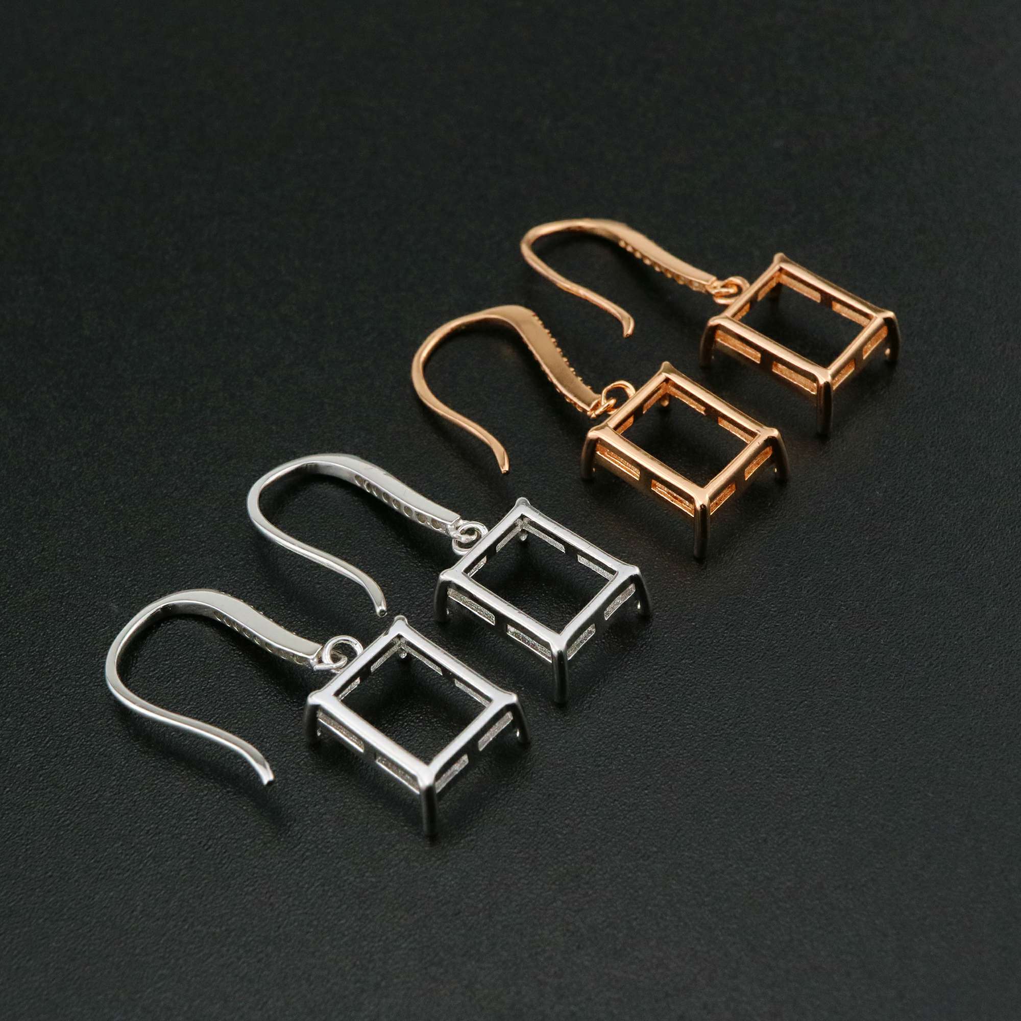 1Pair 8x10MM Rectangle Hook Earrings Settings Rose Gold Plated Solid 925 Sterling Silver Bezel DIY Supplies for Gemstone Jewelry 1706059 - Click Image to Close